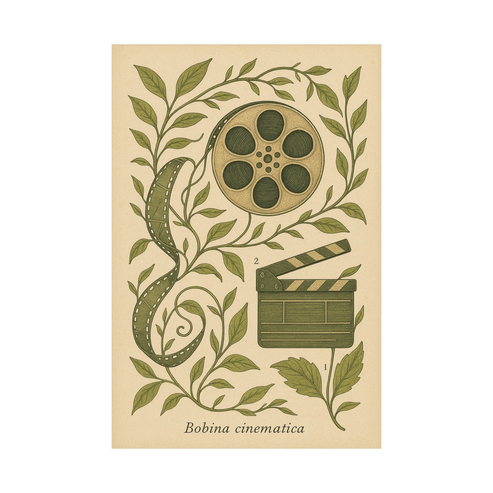 Film Reel Botanical Plate Art Print Poster, Vintage Cinema Herbarium