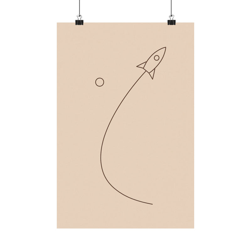 Minimalist Rocket Launch Art Print Poster, Single Line Ascent