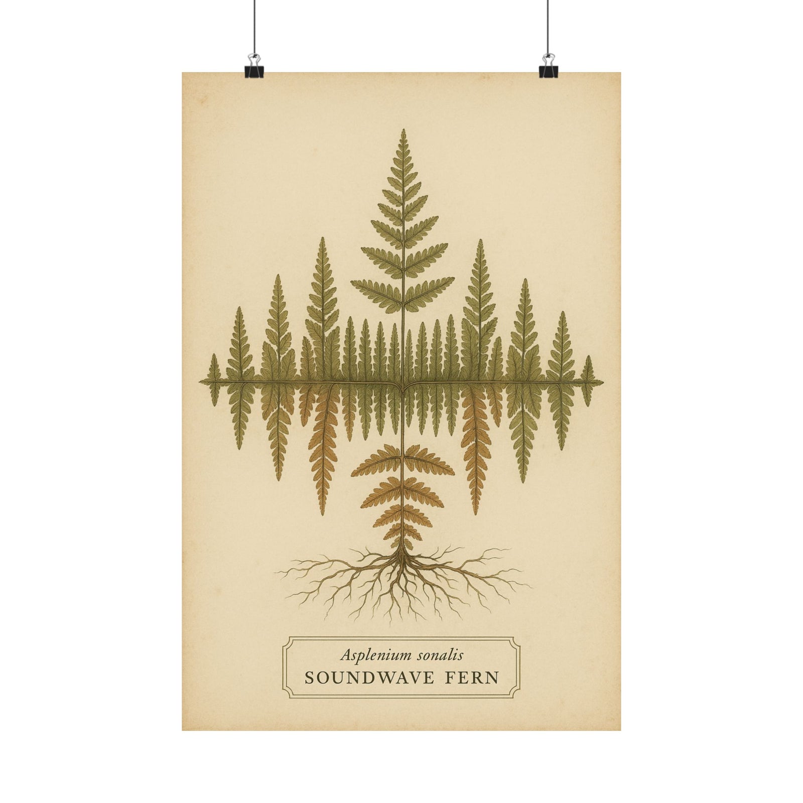 Soundwave Fern Botanical Art Print Poster, Vintage Frequency Plate