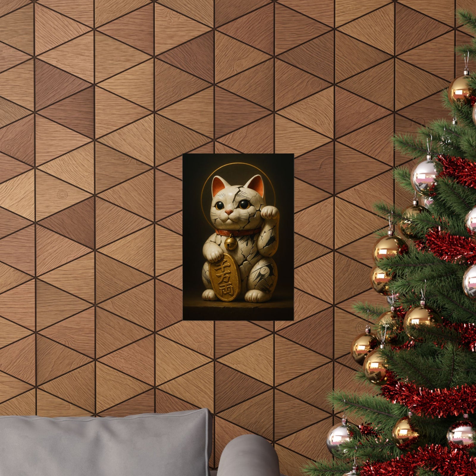 Maneki Neko Lucky Cat Art Print Poster, 3D Good Fortune Charm