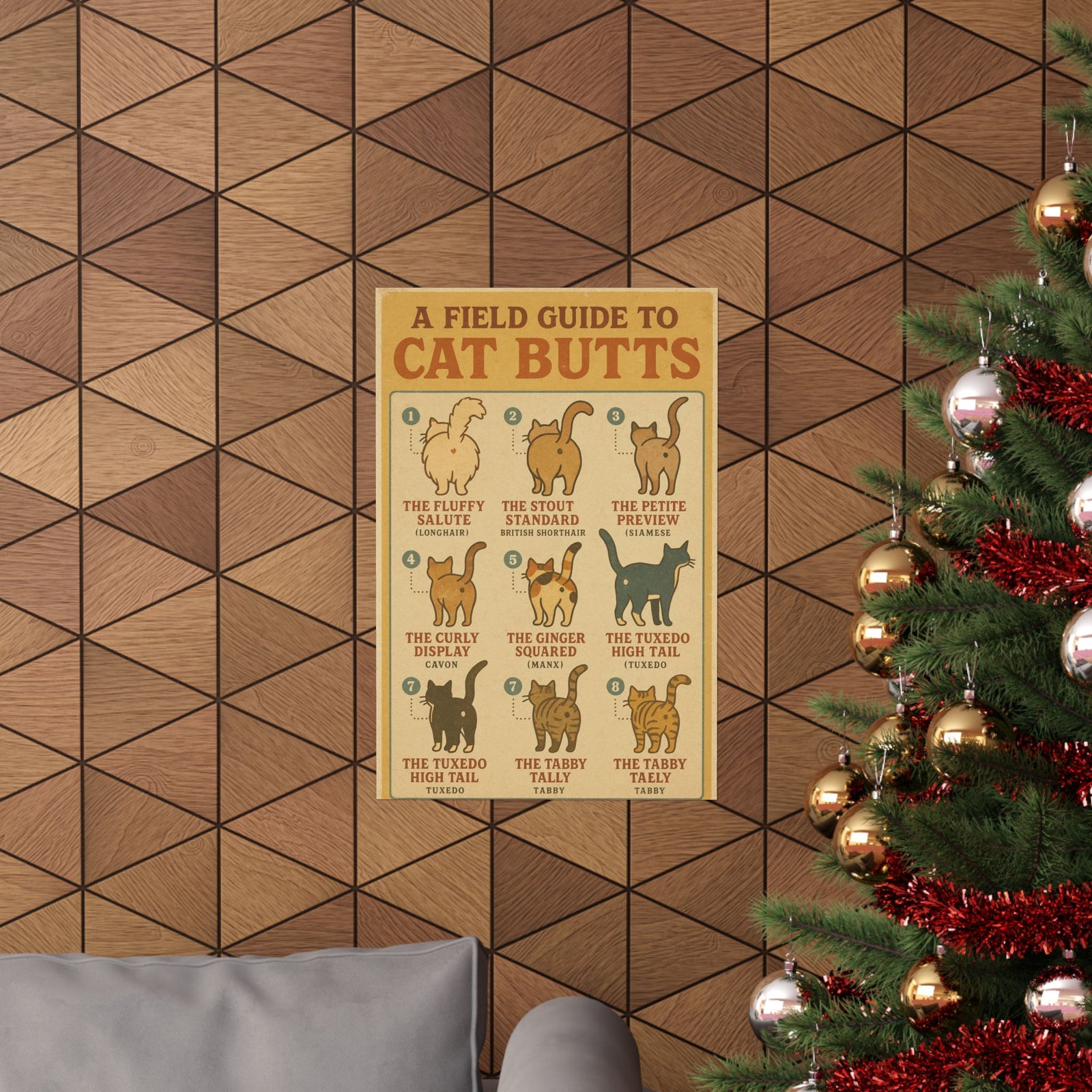 Cat Butt Field Guide Art Print Poster, Funny Retro Kitchen Chart