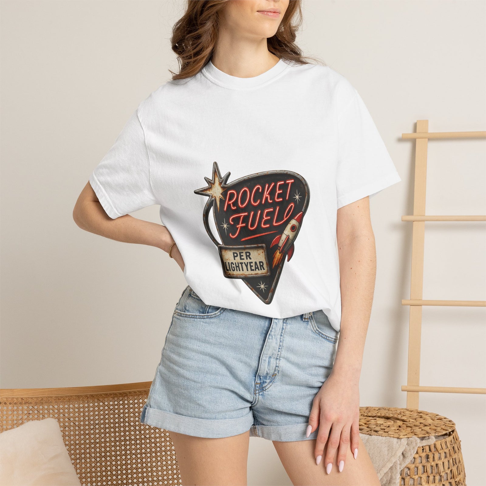 Rocket Fuel Station Graphic Tee, Retro Atomic Age Sign