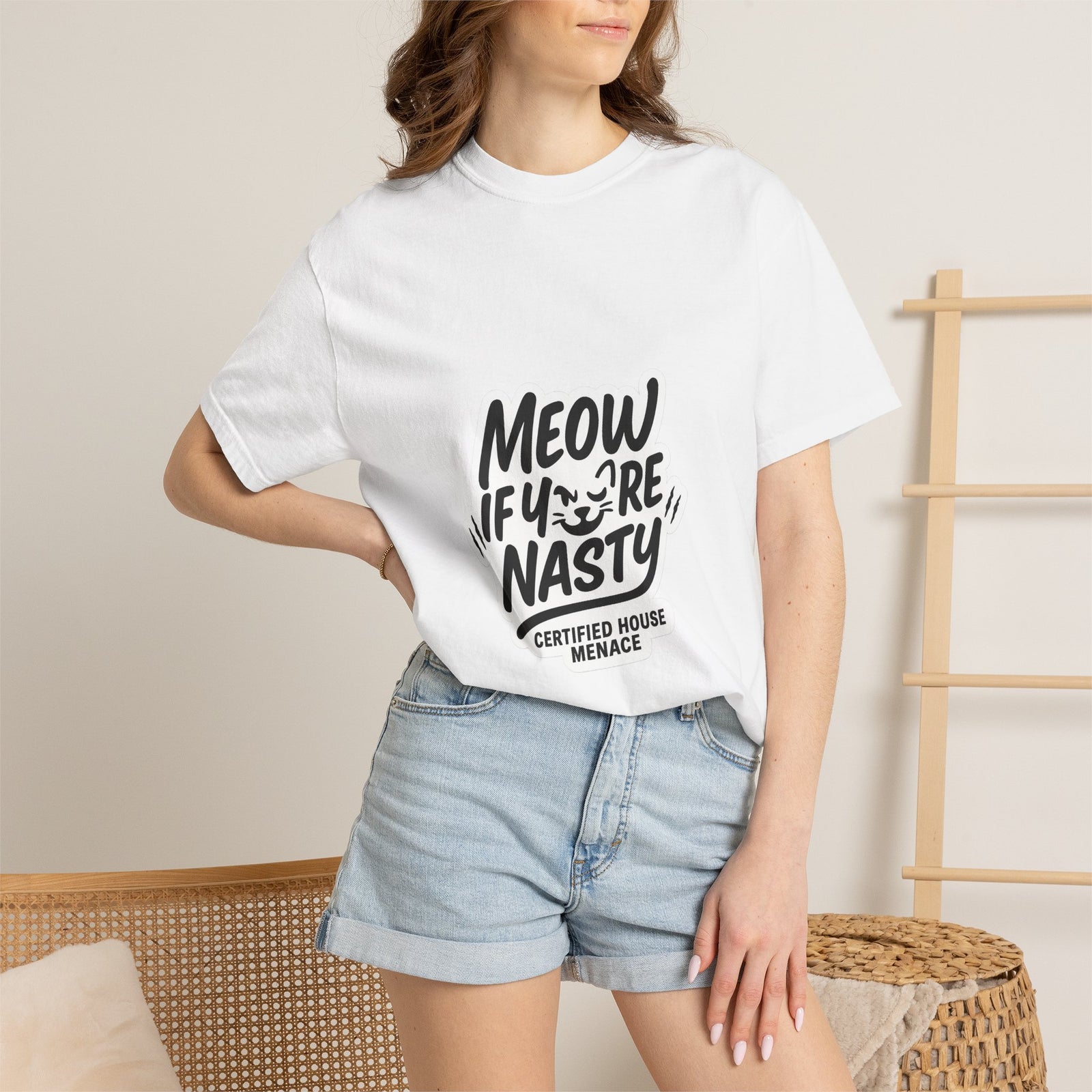 Meow If Youre Nasty Graphic Tee, Sassy House Cat Attitude
