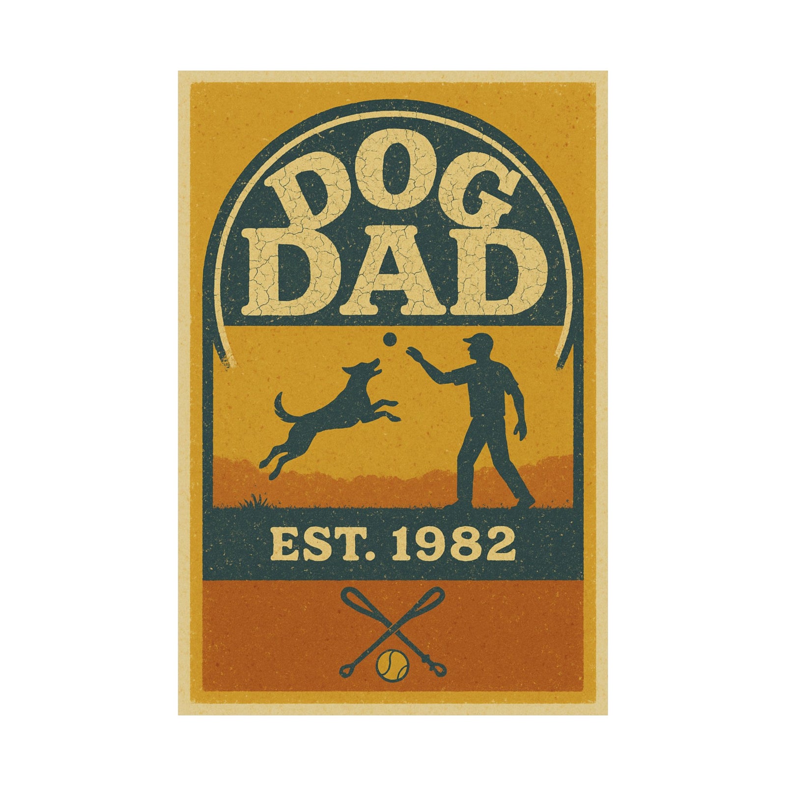 Dog Dad Established Badge Art Print Poster, Vintage Varsity Emblem
