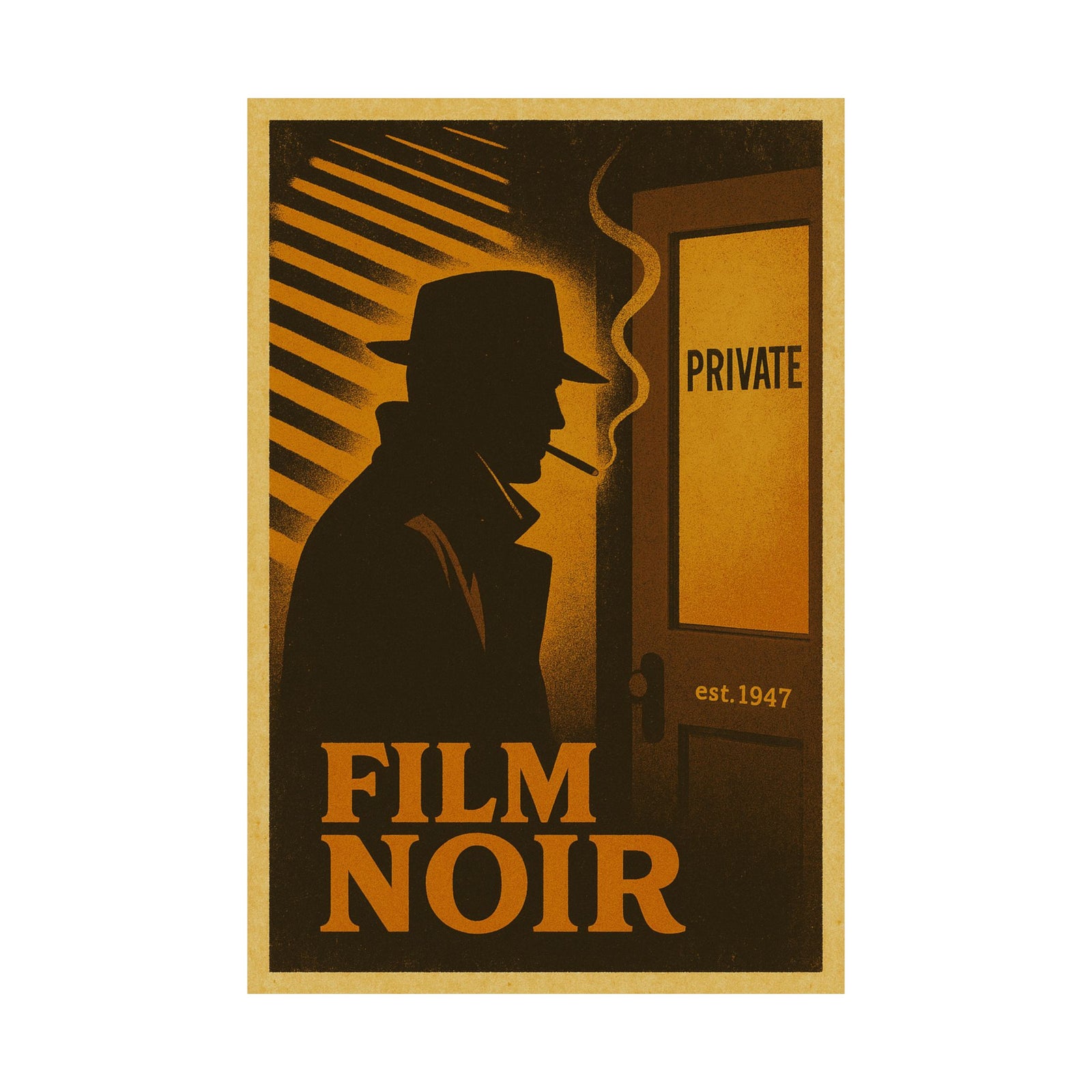Film Noir Detective Office Art Print Poster, Venetian Blind Shadows