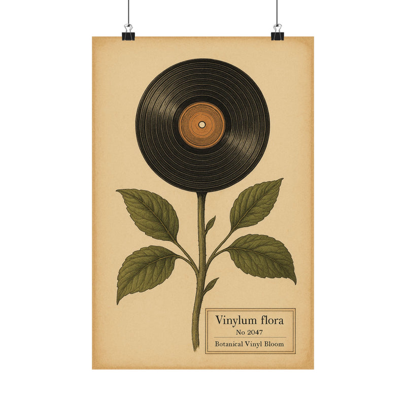 Vinyl Bloom Botanical Art Print Poster, Record Grooves As Petals