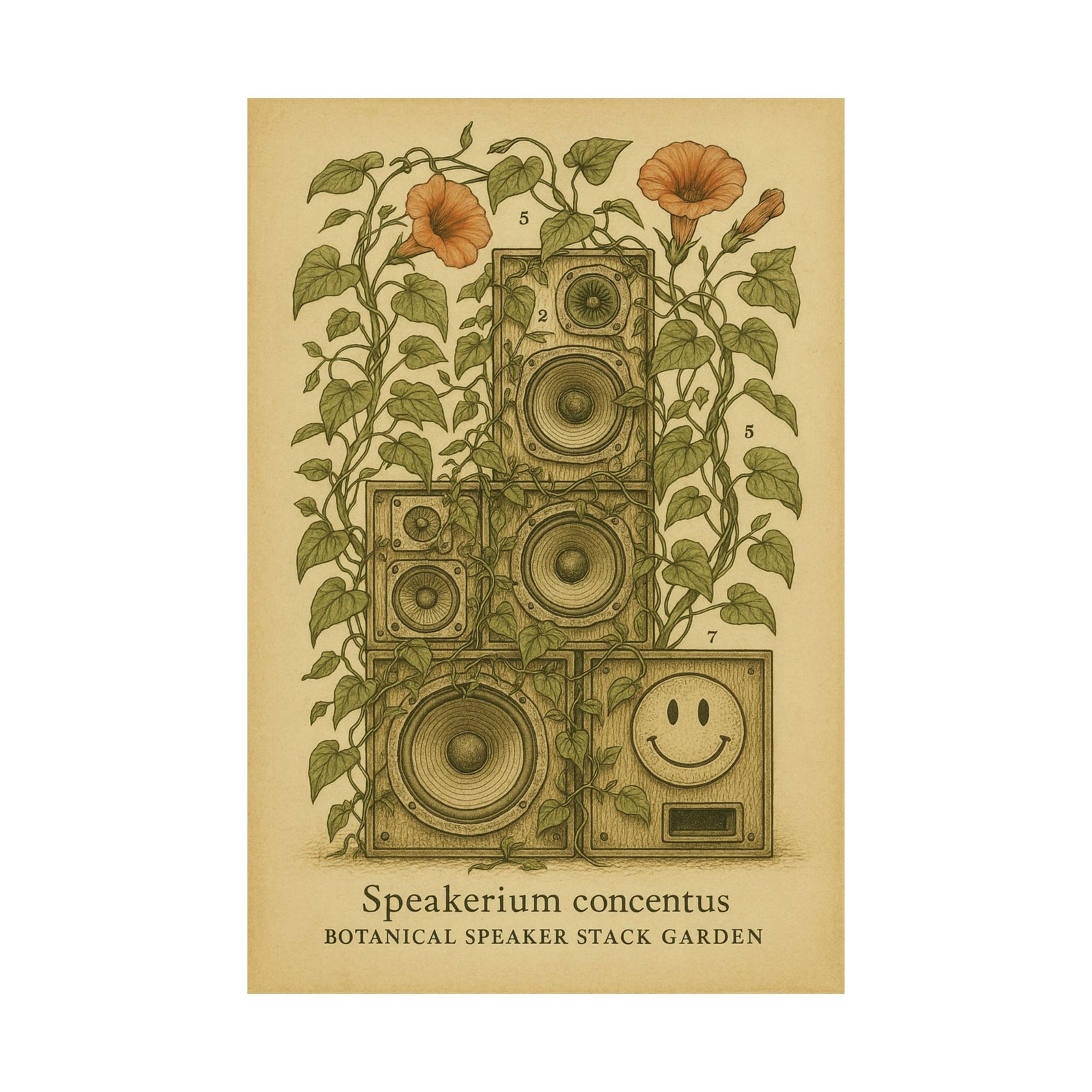 Speaker Stack Garden Art Print Poster, Overgrown Soundsystem Study
