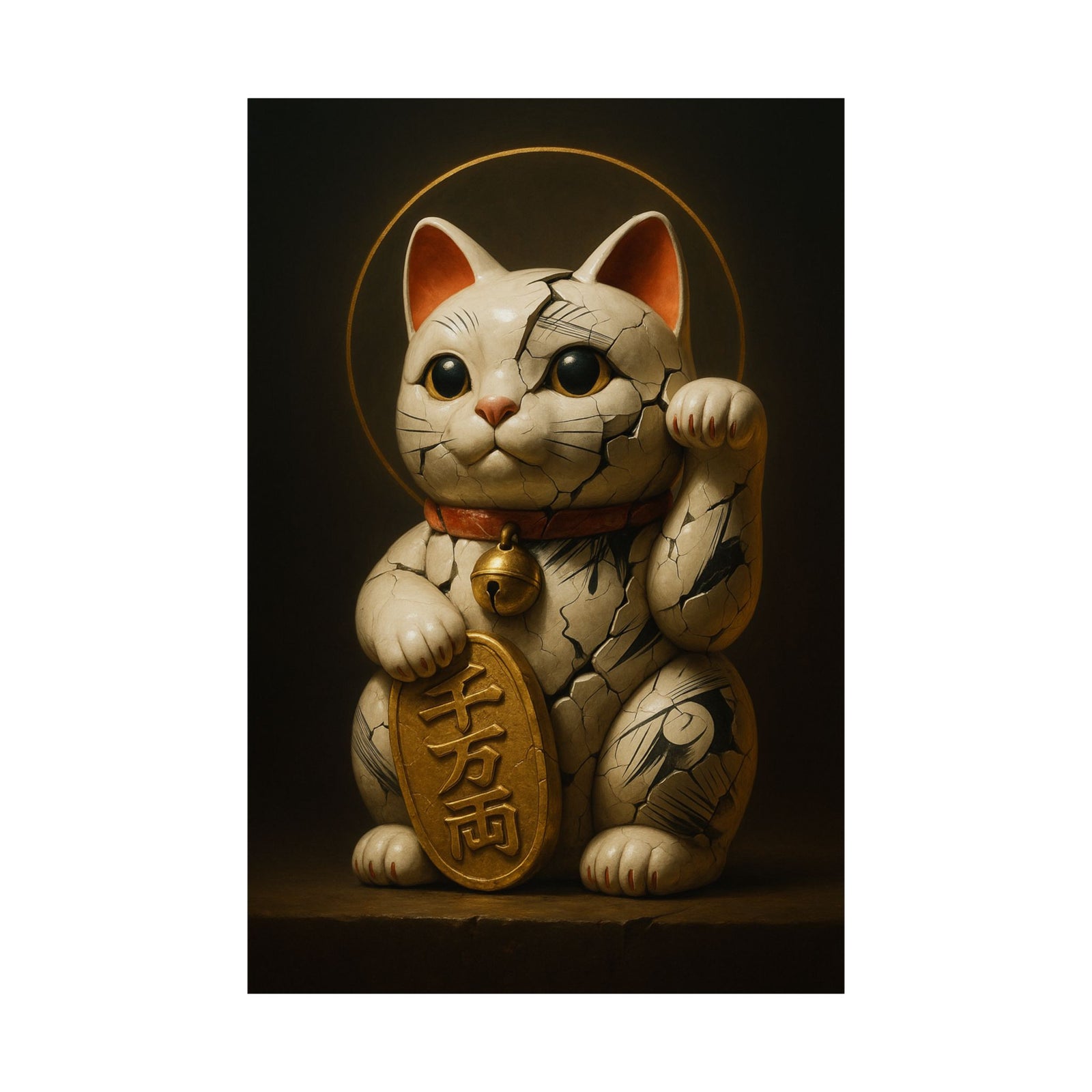 Maneki Neko Lucky Cat Art Print Poster, 3D Good Fortune Charm