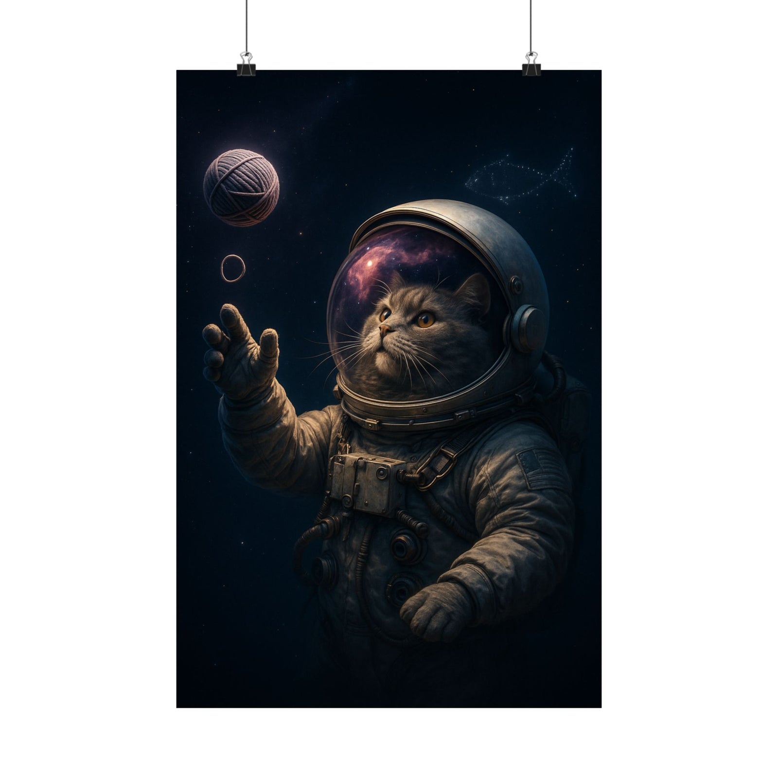 Astronaut Cat In Space Art Print Poster, Cosmic Nebula Hero Art