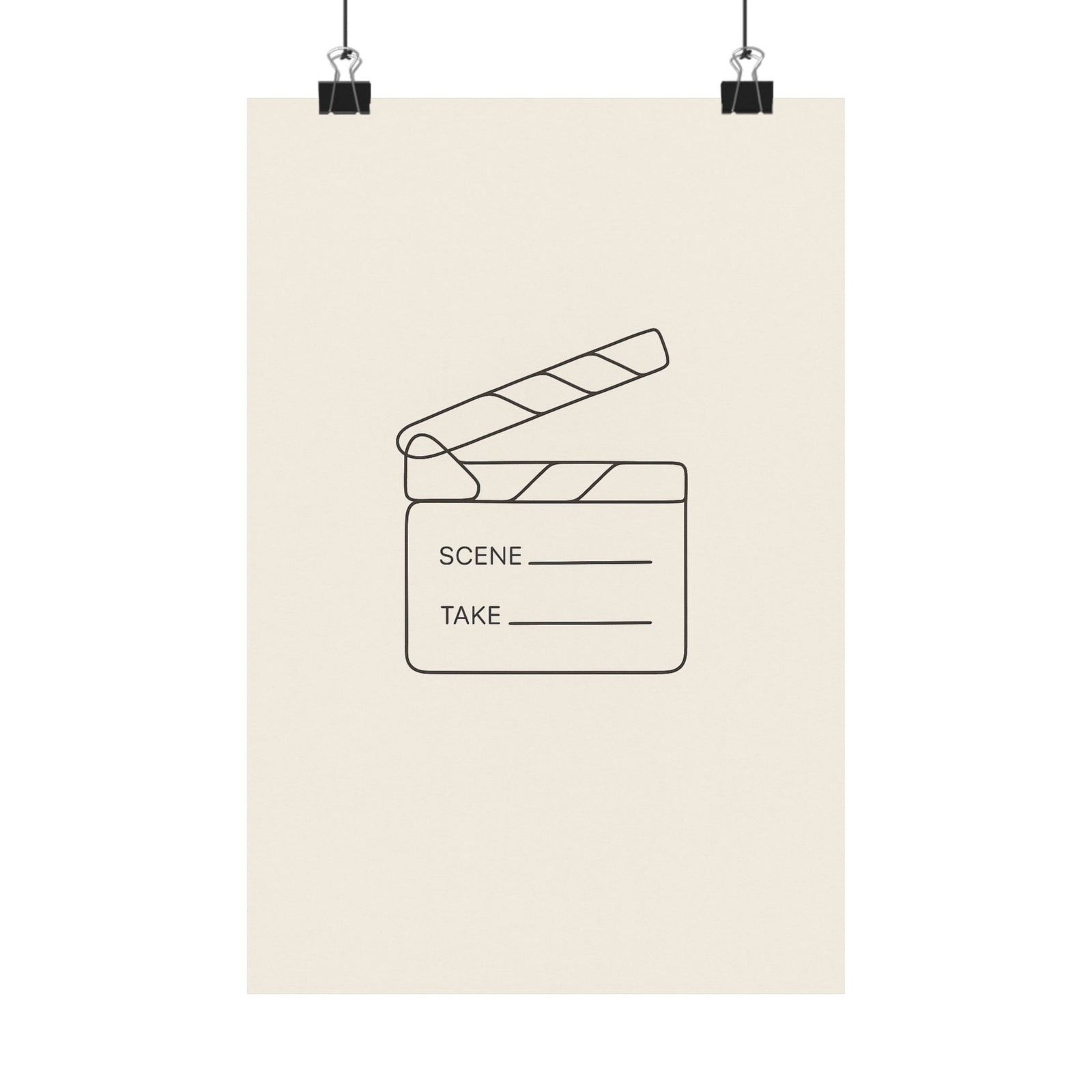 Clapperboard Line Art Print Poster, Minimalist Cinema Studio Wall Art