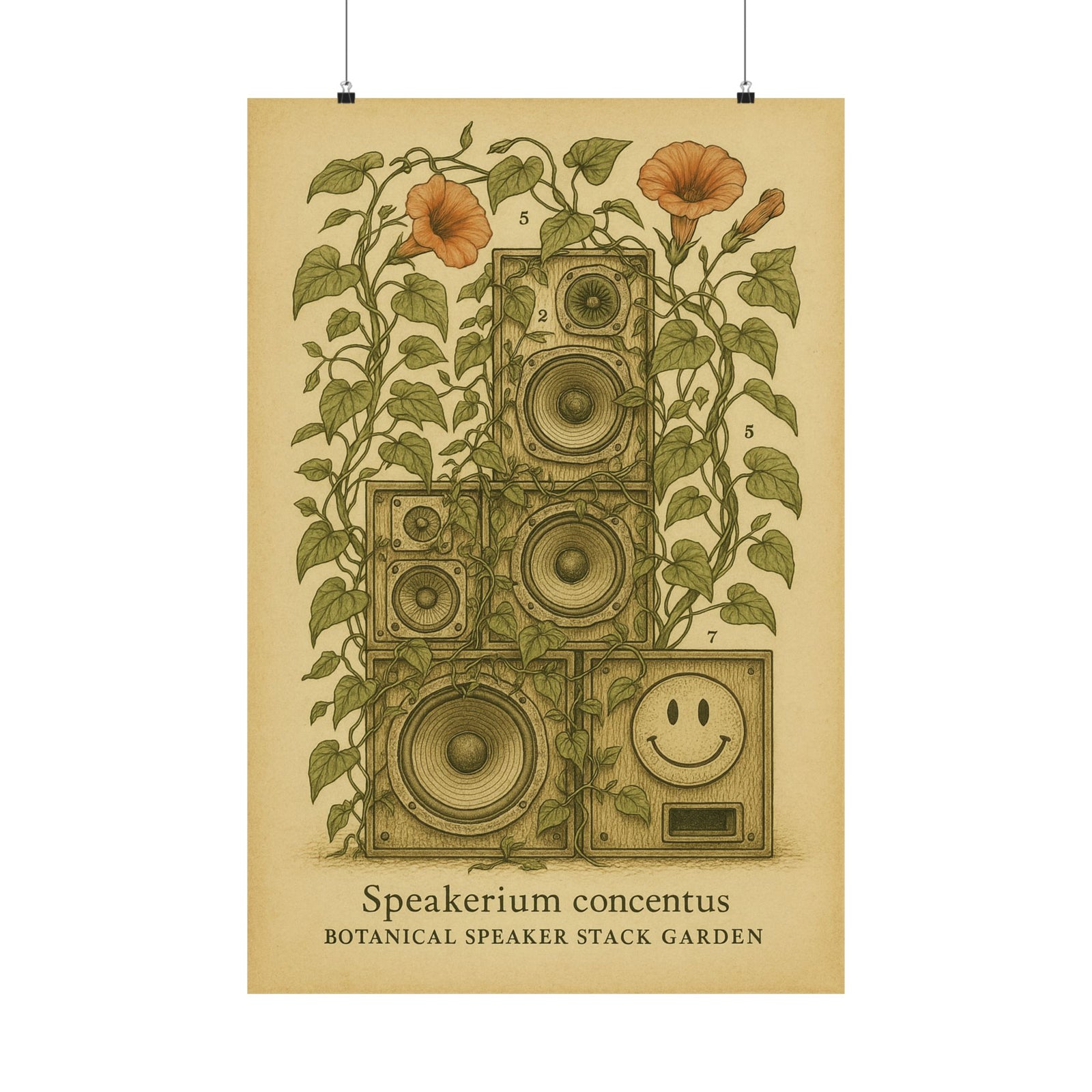 Speaker Stack Garden Art Print Poster, Overgrown Soundsystem Study