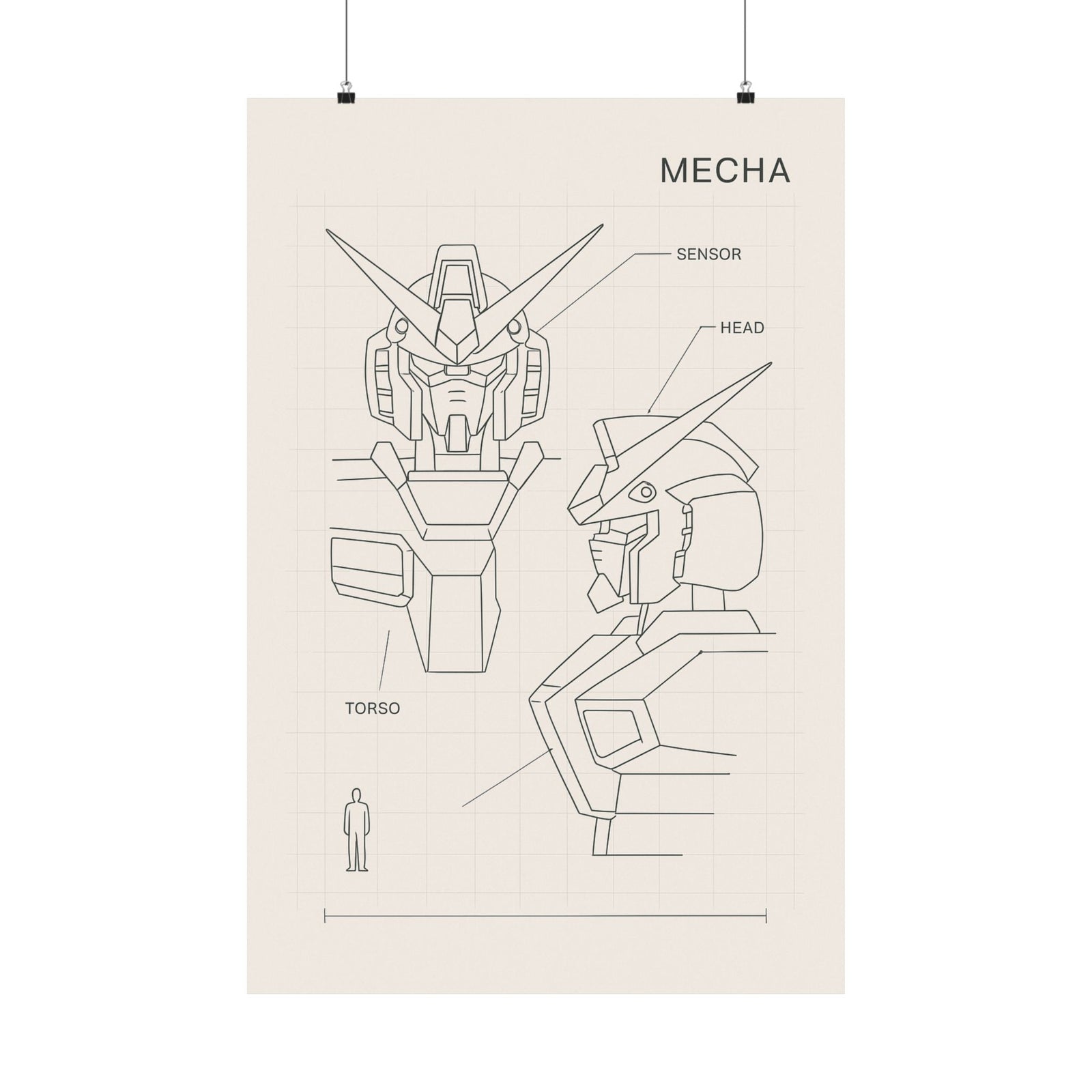 Mecha Robot Blueprint Art Print Poster, Anime Mech Schematic