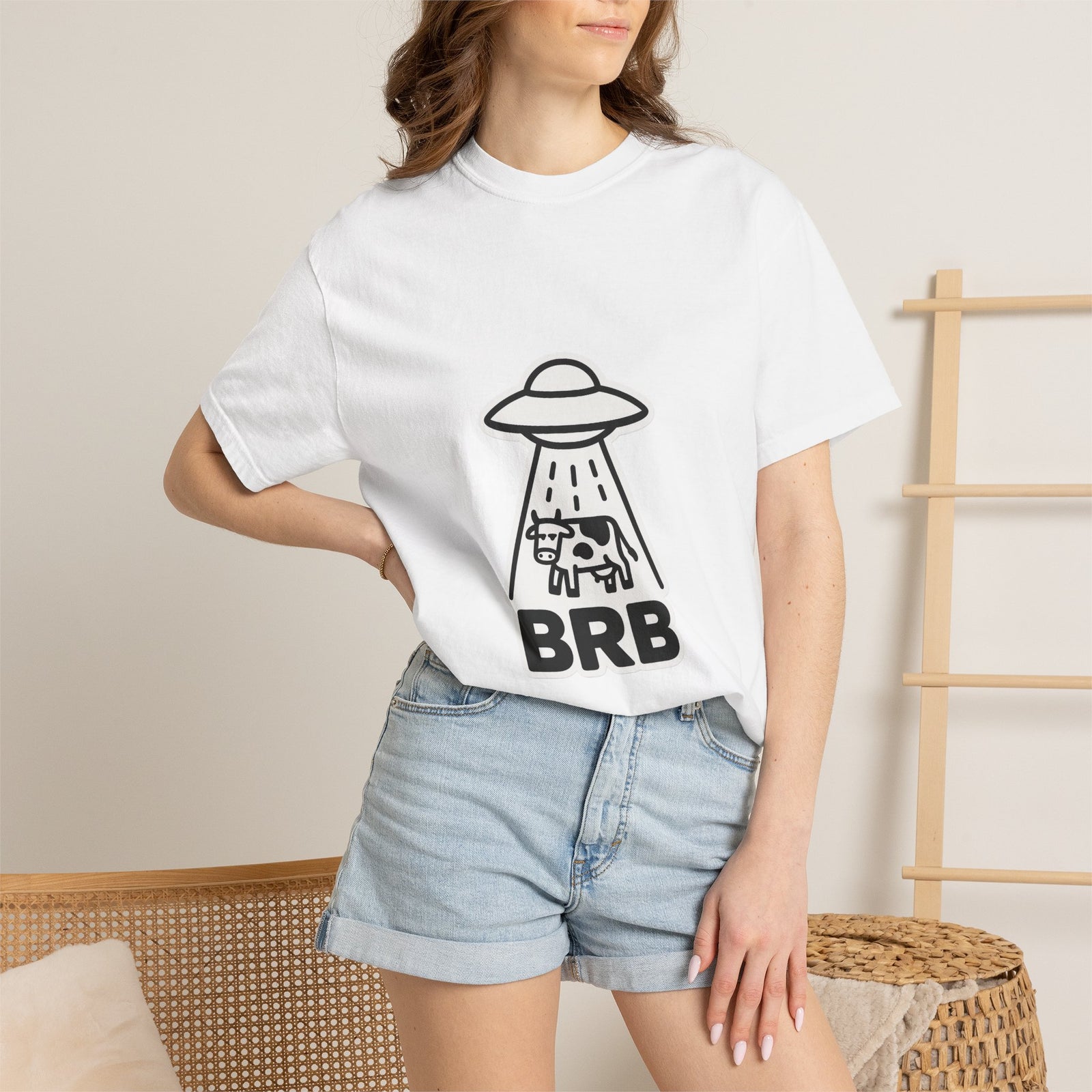 UFO Cow Abduction Graphic Tee, Deadpan BRB Meme