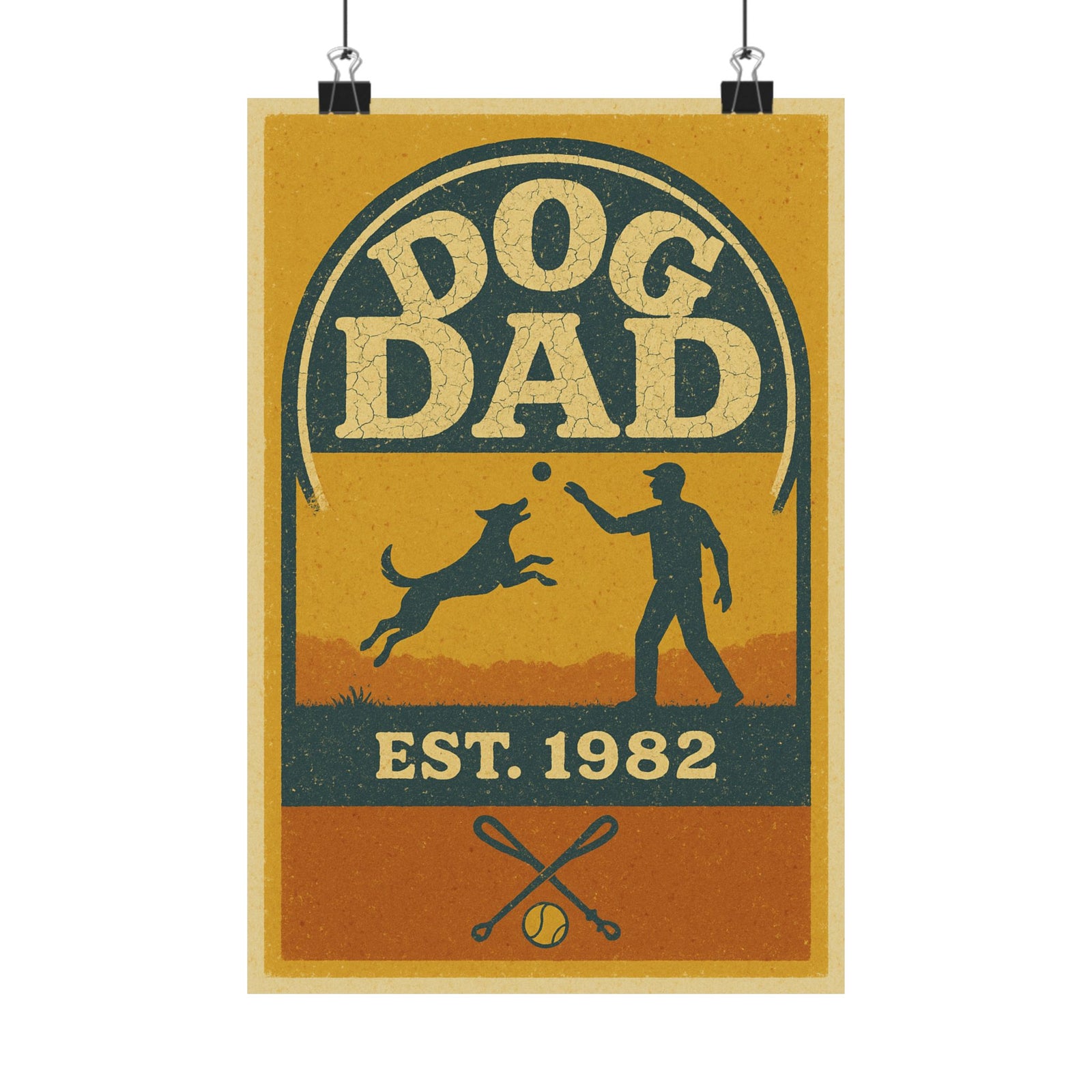 Dog Dad Established Badge Art Print Poster, Vintage Varsity Emblem