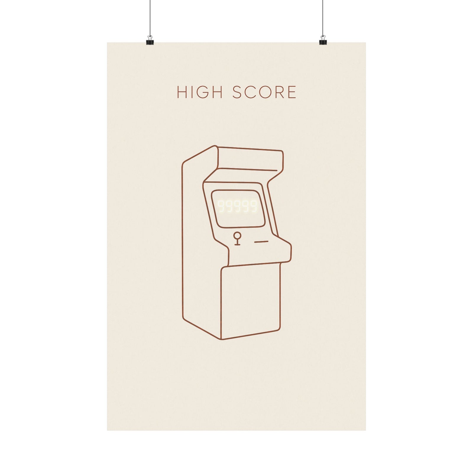 High Score Line Art Print Poster, Minimalist Arcade Wall Art