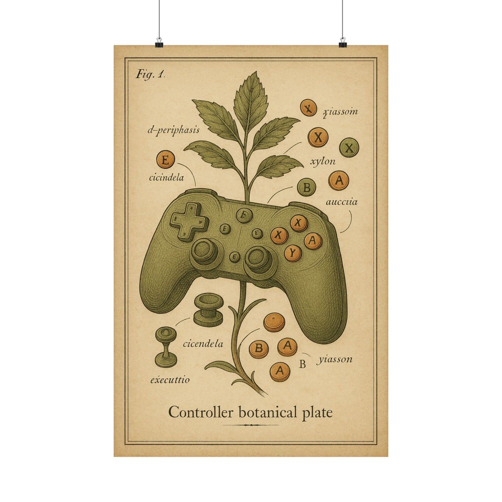 Controller Botanical Specimen Art Print Poster, Vintage Plate Style
