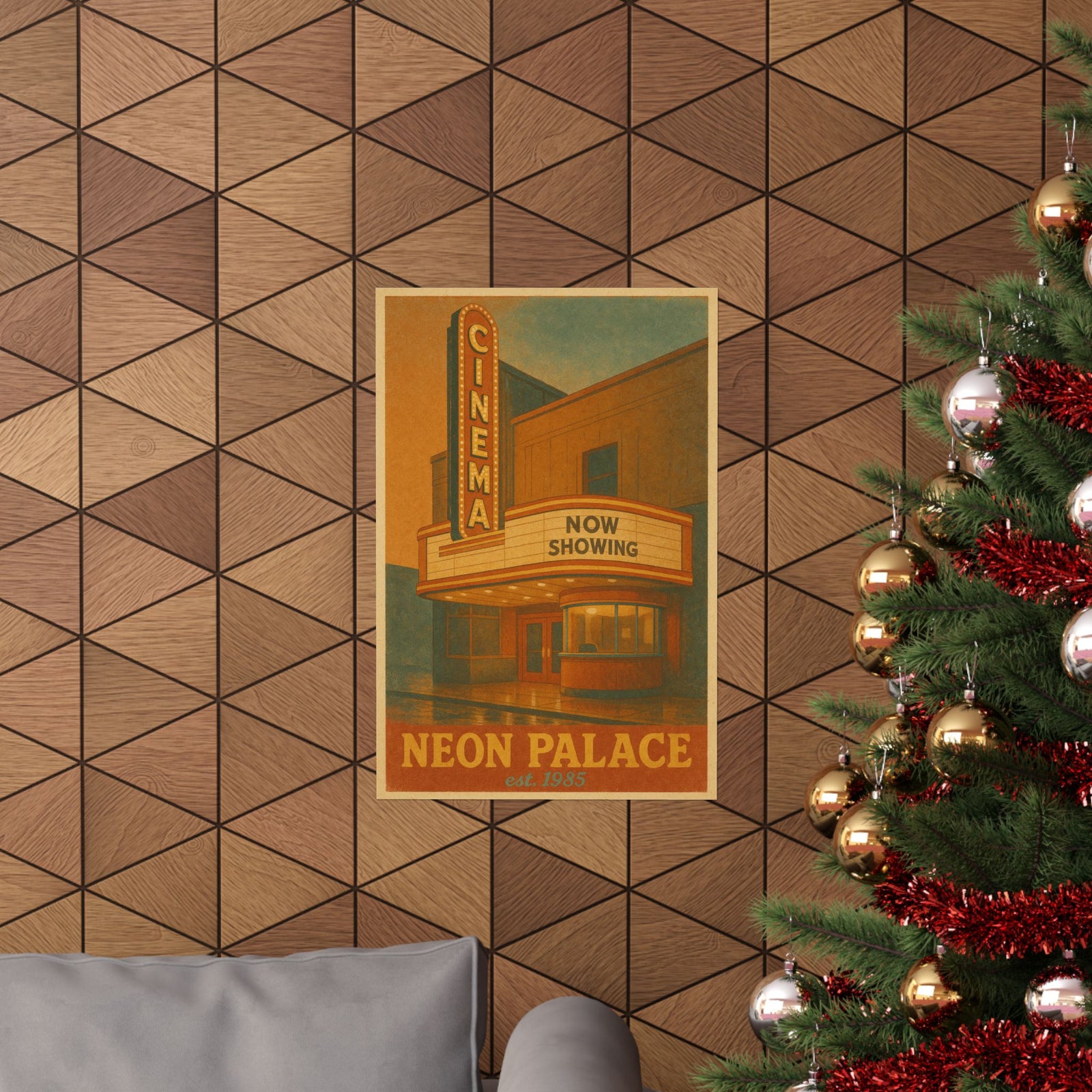 Vintage Cinema Marquee Art Print Poster, Now Showing Neon Palace