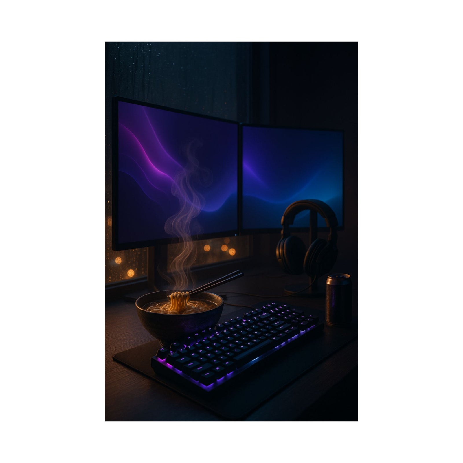 2AM Battlestation Art Print Poster, Late-Night Gamer Setup