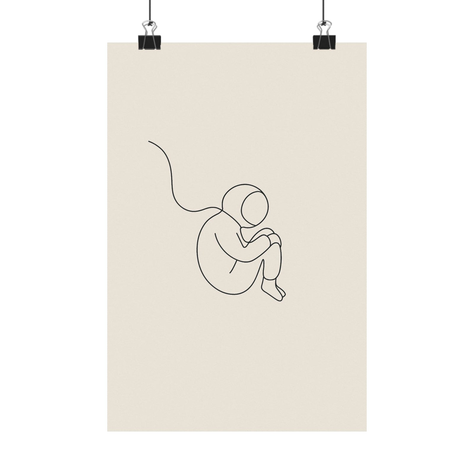 Single Line Astronaut Art Print Poster, Minimalist Floating Figure