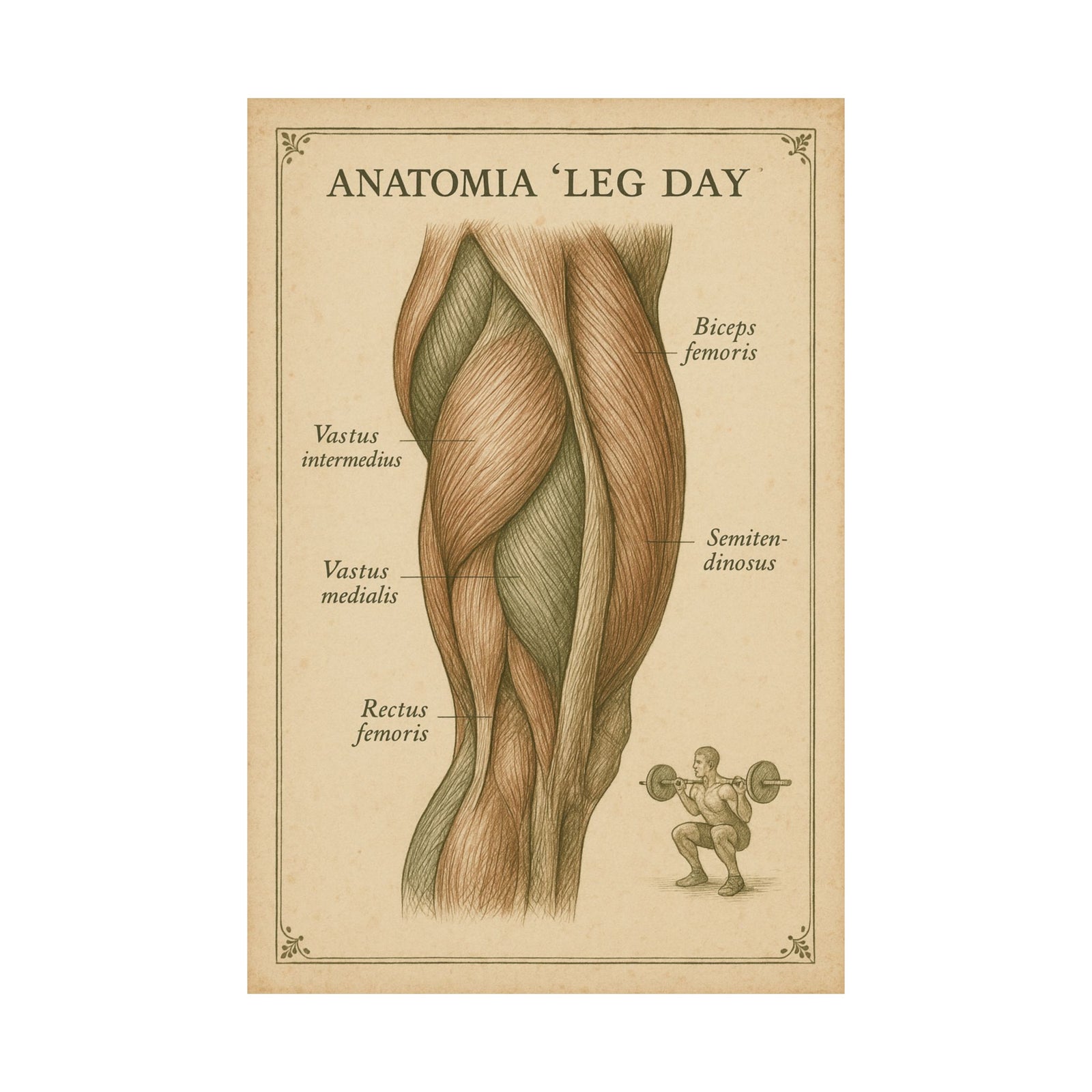 Leg Day Muscle Anatomy Art Print Poster, Vintage Specimen Chart
