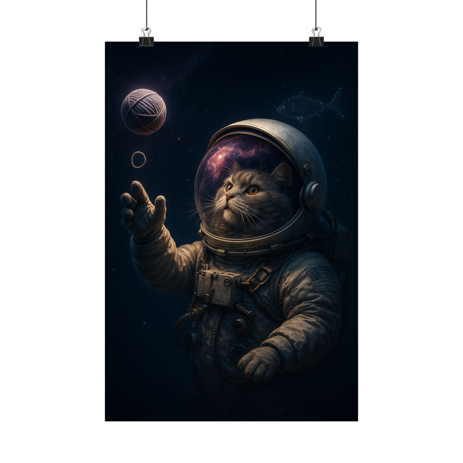 Astronaut Cat In Space Art Print Poster, Cosmic Nebula Hero Art