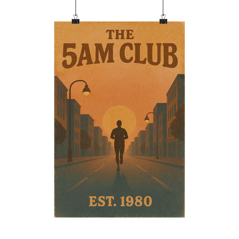 5AM Club Sunrise Run Art Print Poster, Retro Motivation Style