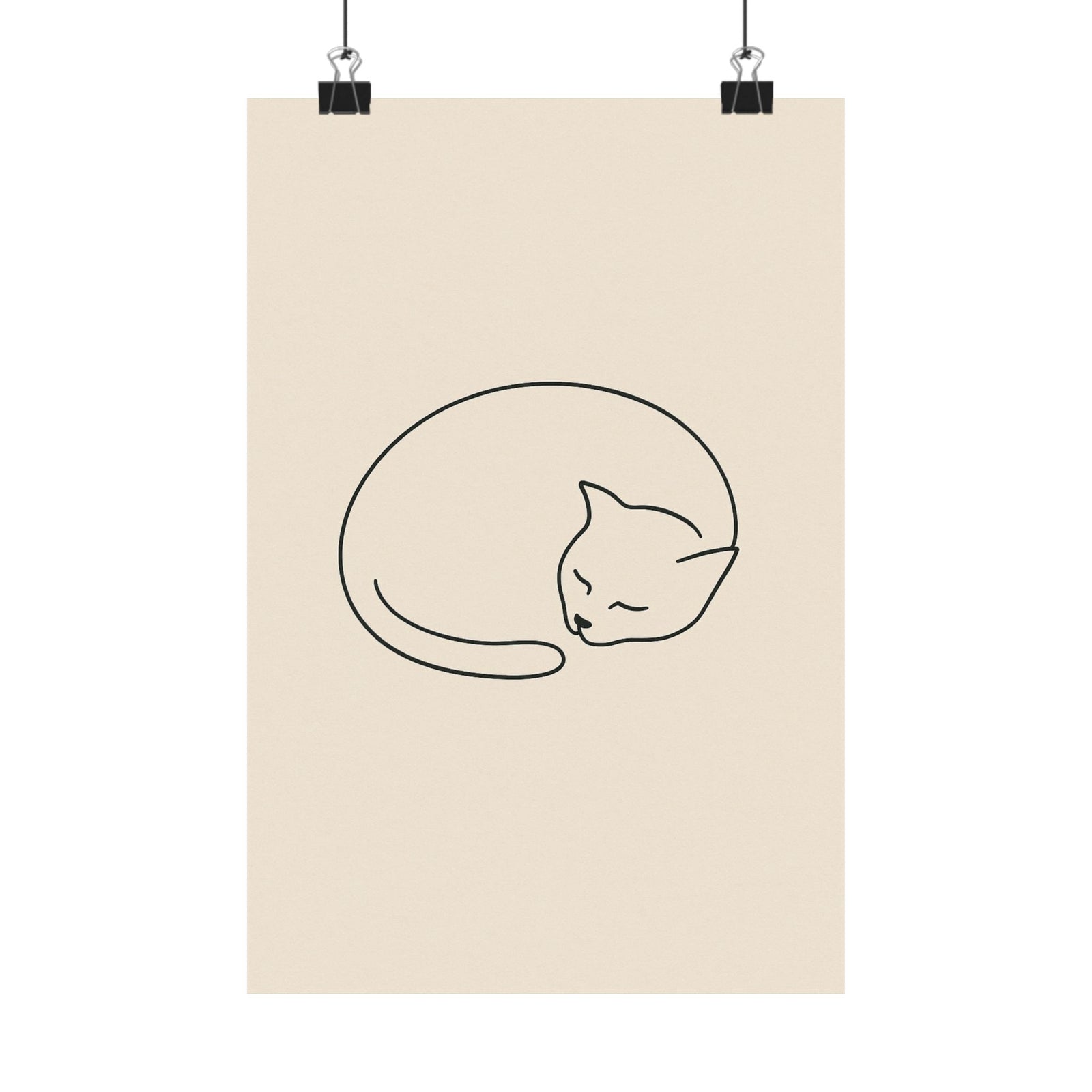 Curled Sleeping Cat Line Art Print Poster, Minimal One Line Drawing