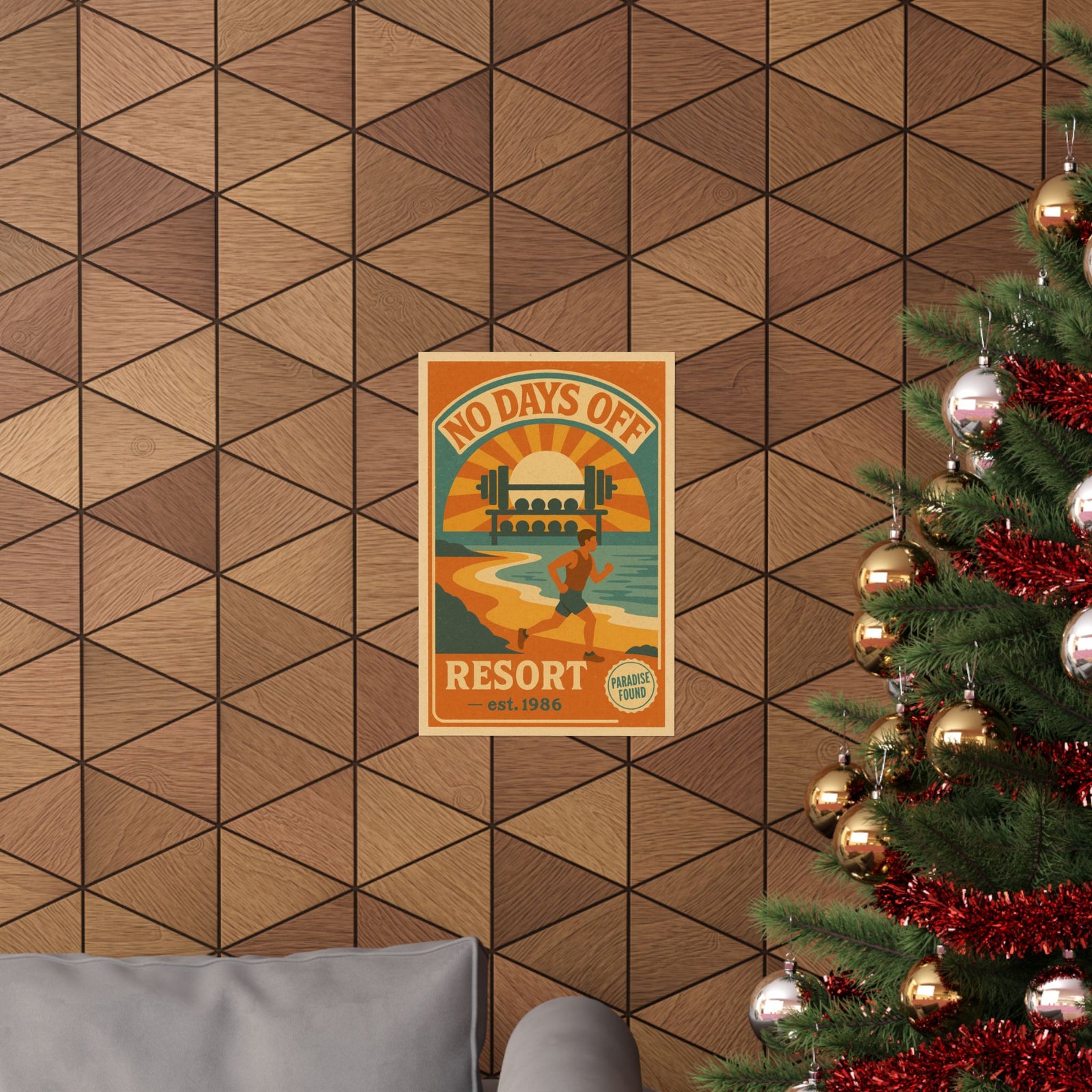 No Days Off Gym Resort Art Print Poster, Retro Travel Style