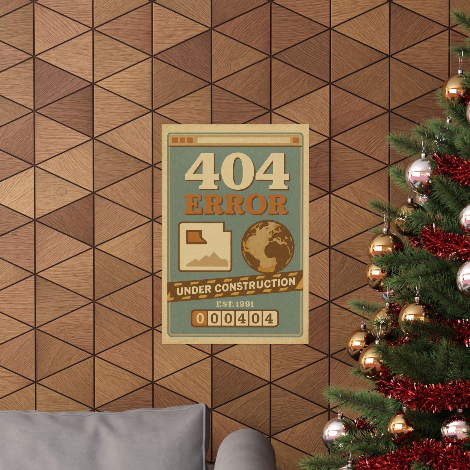 404 Not Found Art Print Poster, Broken Web Nostalgia Scene