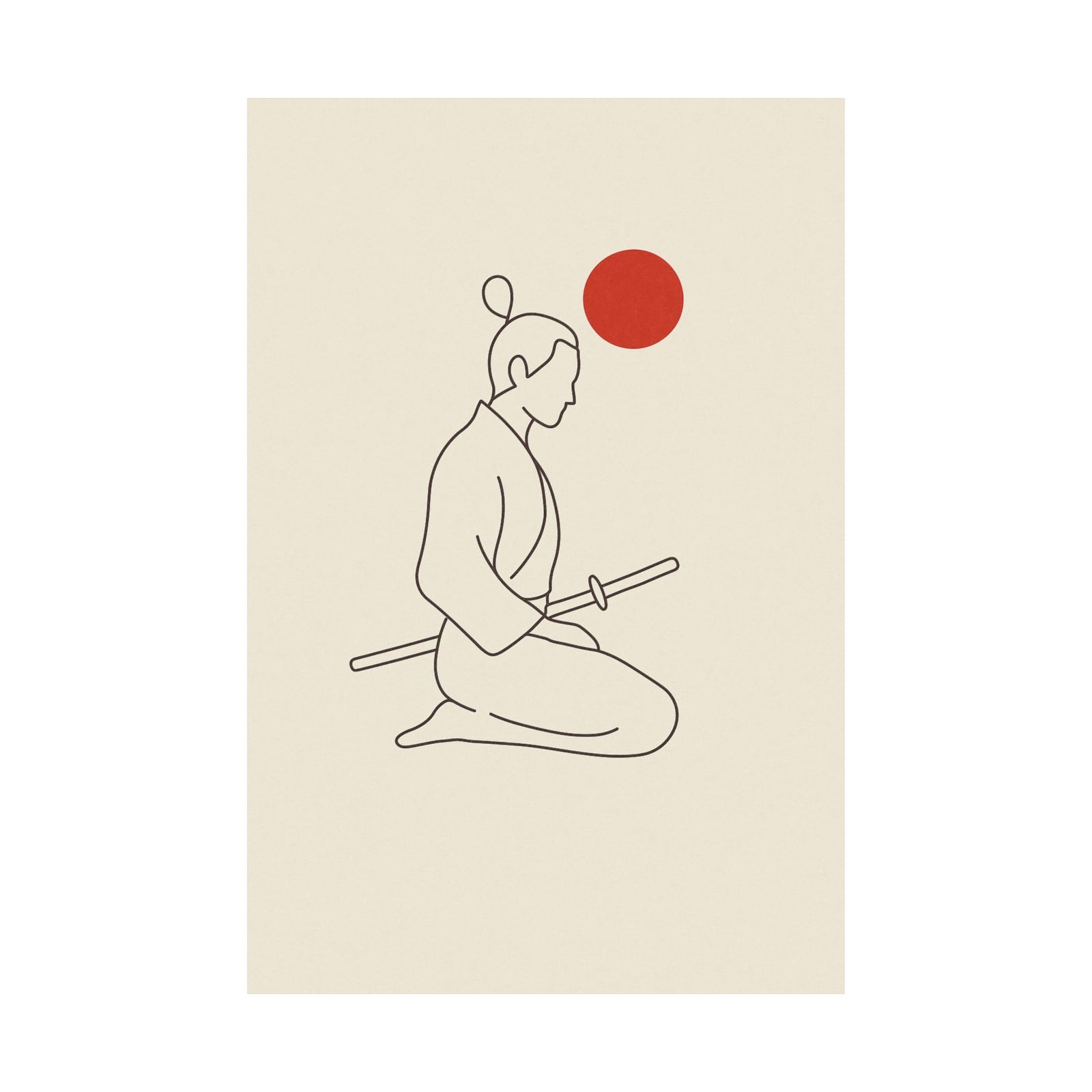 Minimal Samurai Line Art Print Poster, One Line Swordsman