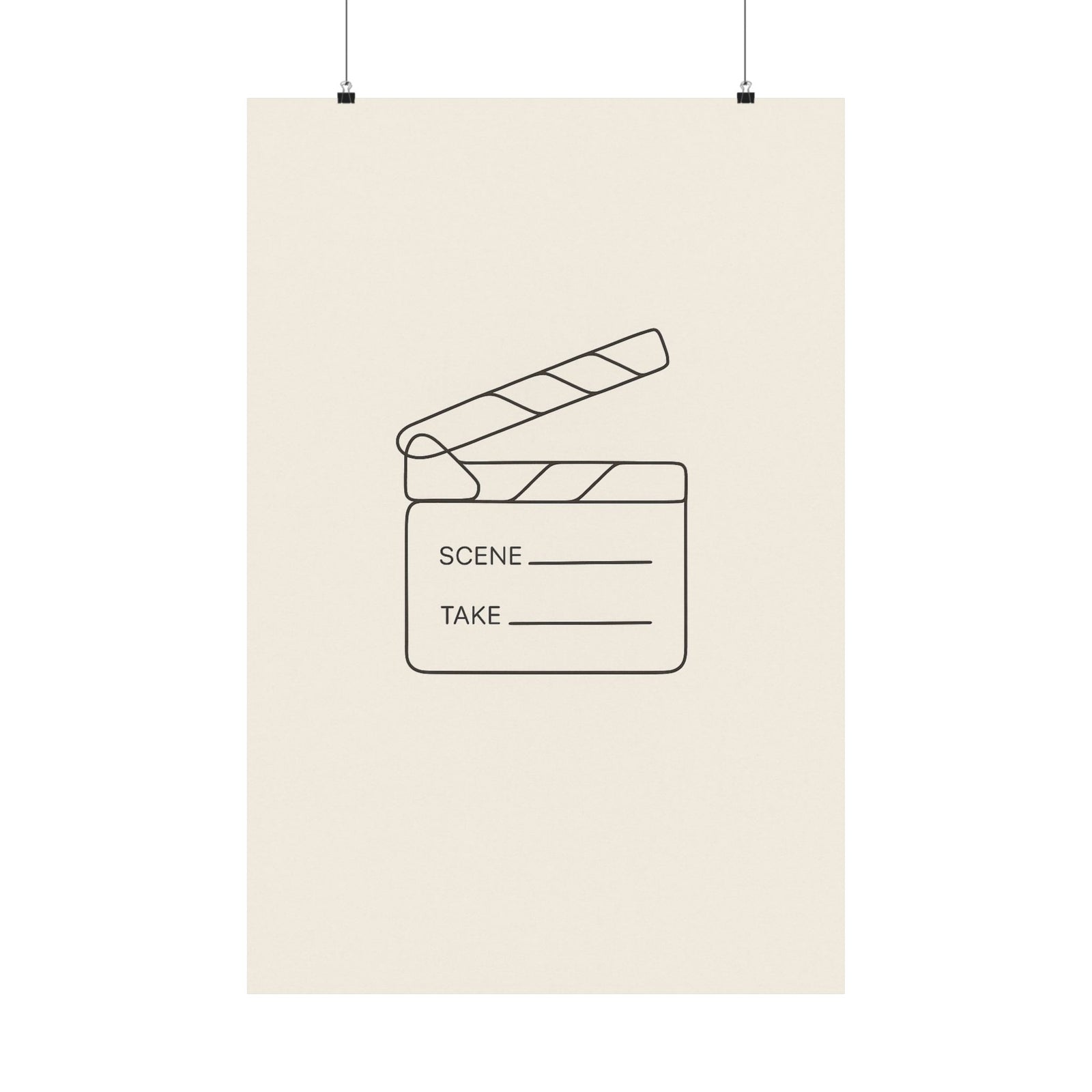 Clapperboard Line Art Print Poster, Minimalist Cinema Studio Wall Art