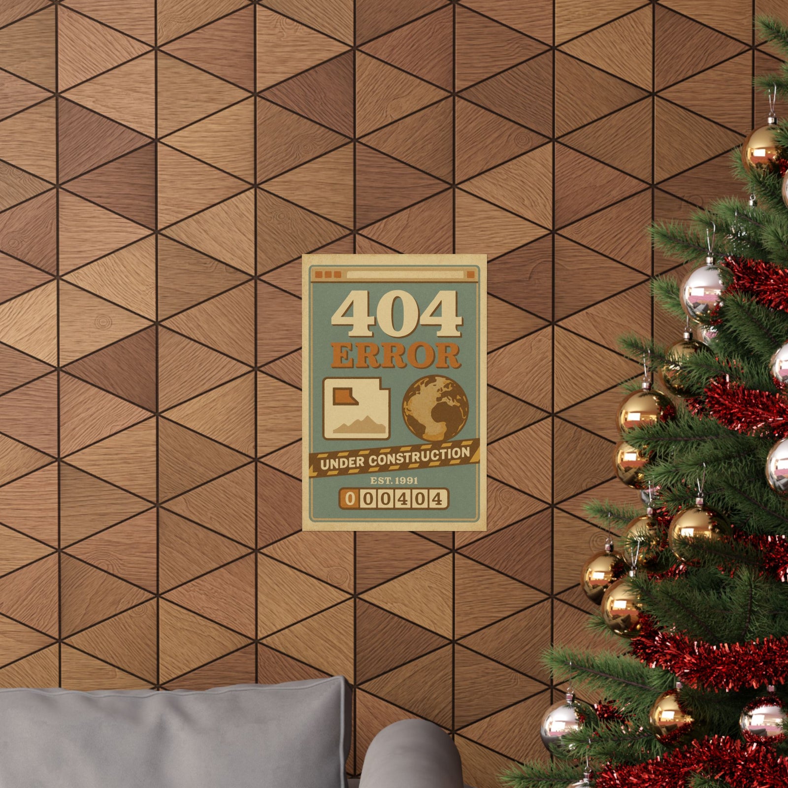 404 Not Found Art Print Poster, Broken Web Nostalgia Scene