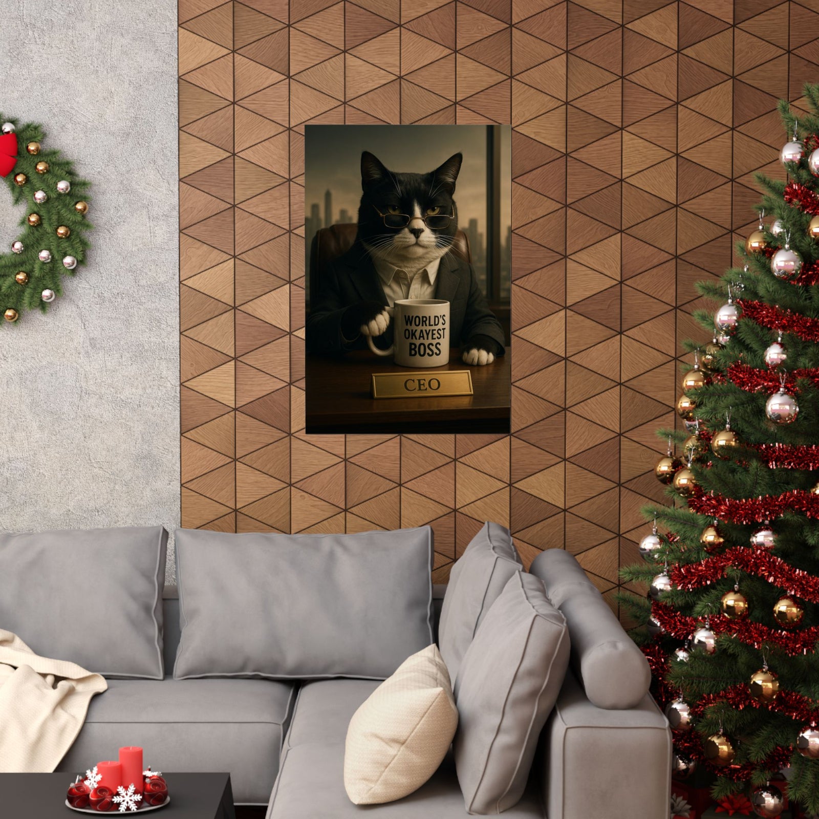 Tuxedo Cat CEO Art Print Poster, Corner Office Boss Energy