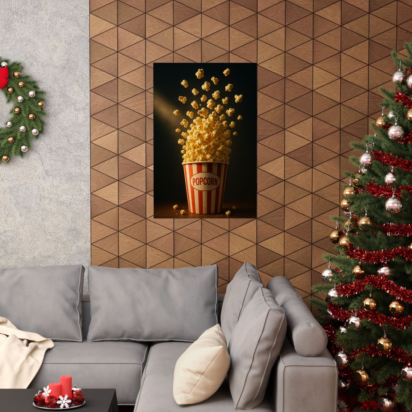Exploding Popcorn Bucket Art Print Poster, Cinematic Movie Night Hero