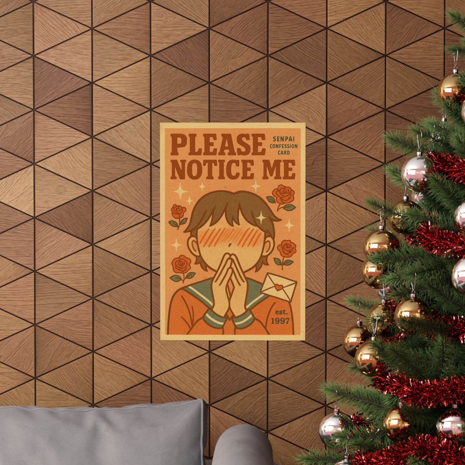 Notice Me Senpai Art Print Poster, Shojo Romance Parody