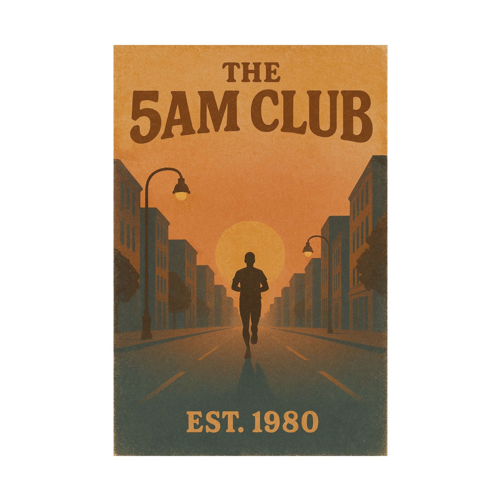 5AM Club Sunrise Run Art Print Poster, Retro Motivation Style