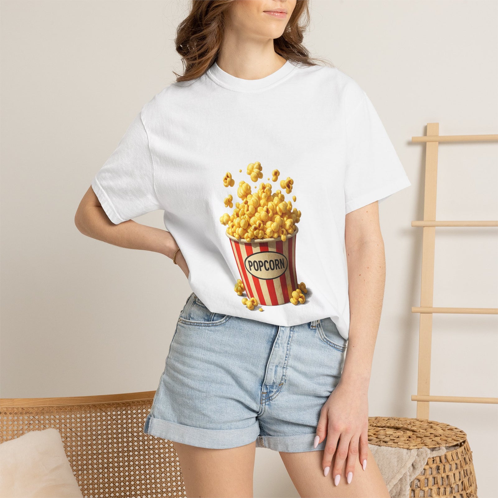 Popcorn Overflow Graphic Tee, Buttery 3D Cinema Snack