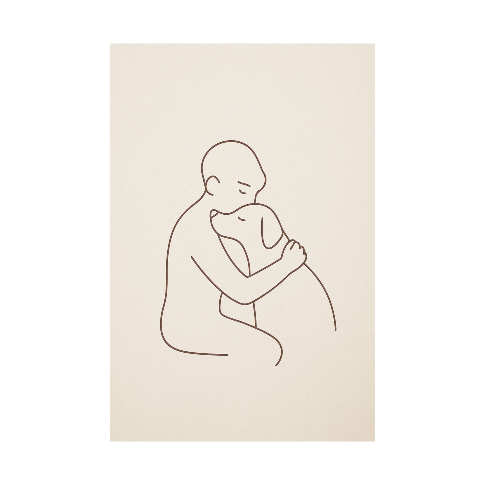 Person And Dog Hug Line Art Print Poster, Minimal One Line Bond