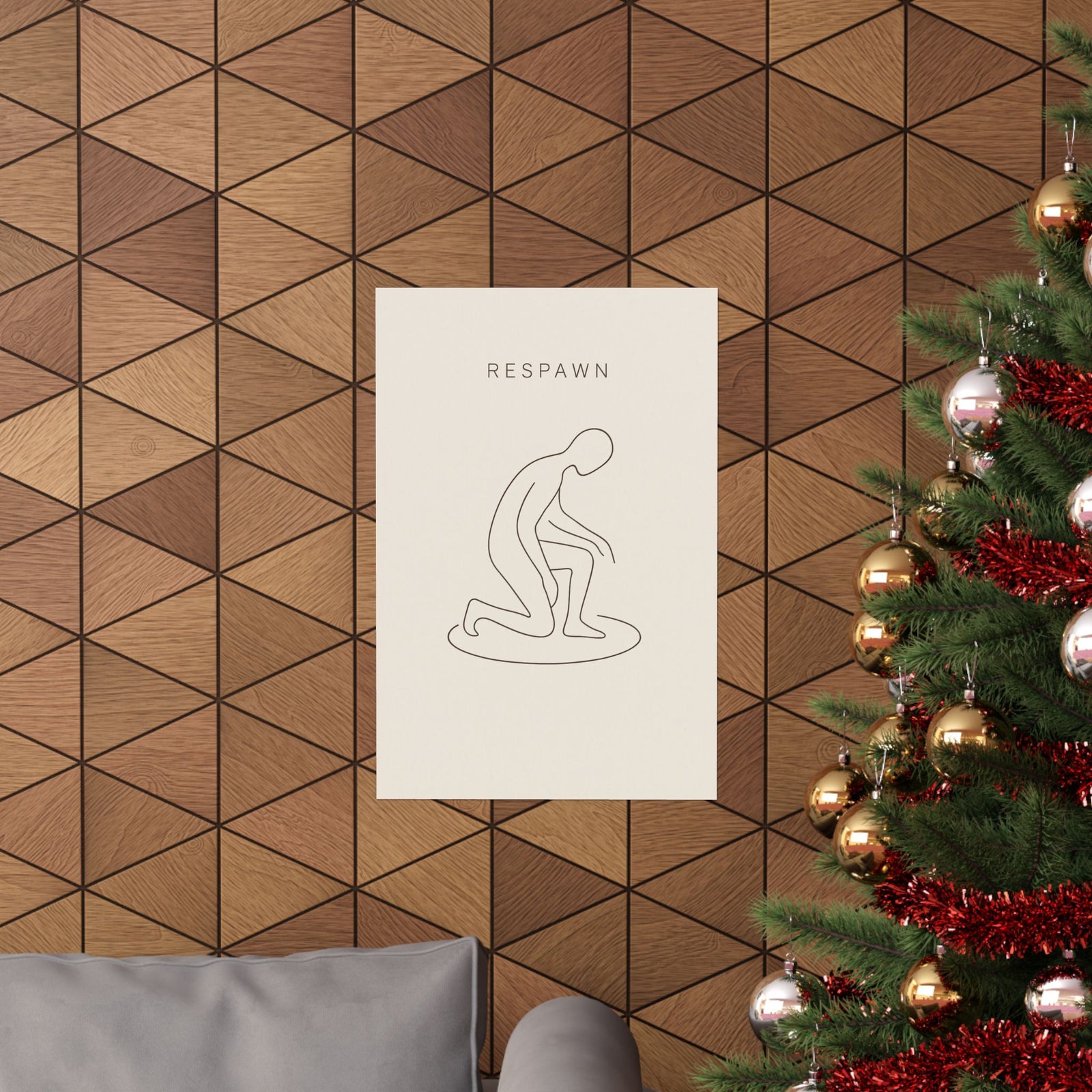 Respawn Line Art Print Poster, Minimalist Gamer Wall Art