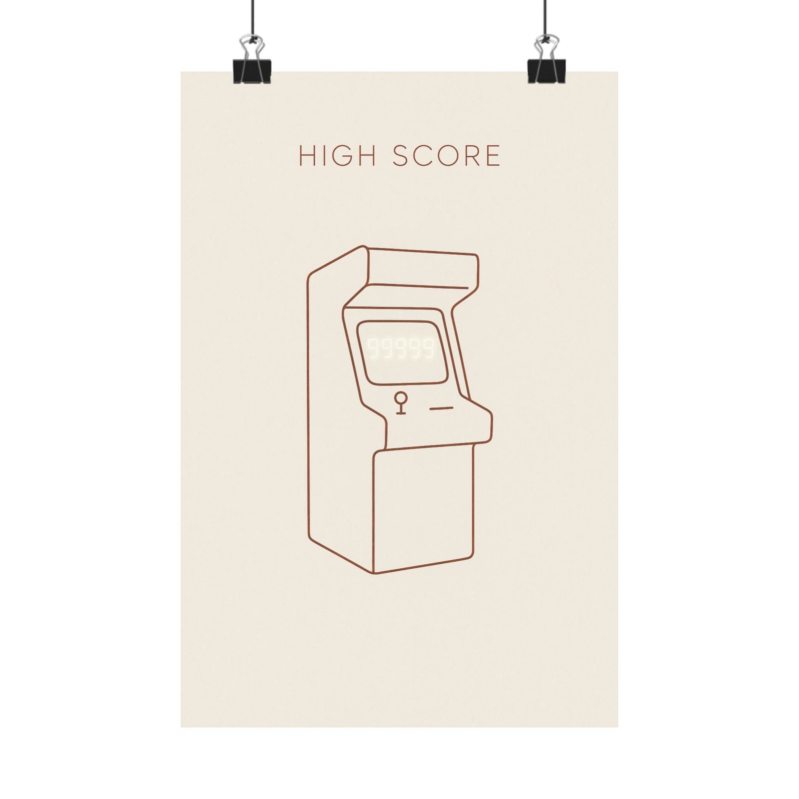 High Score Line Art Print Poster, Minimalist Arcade Wall Art