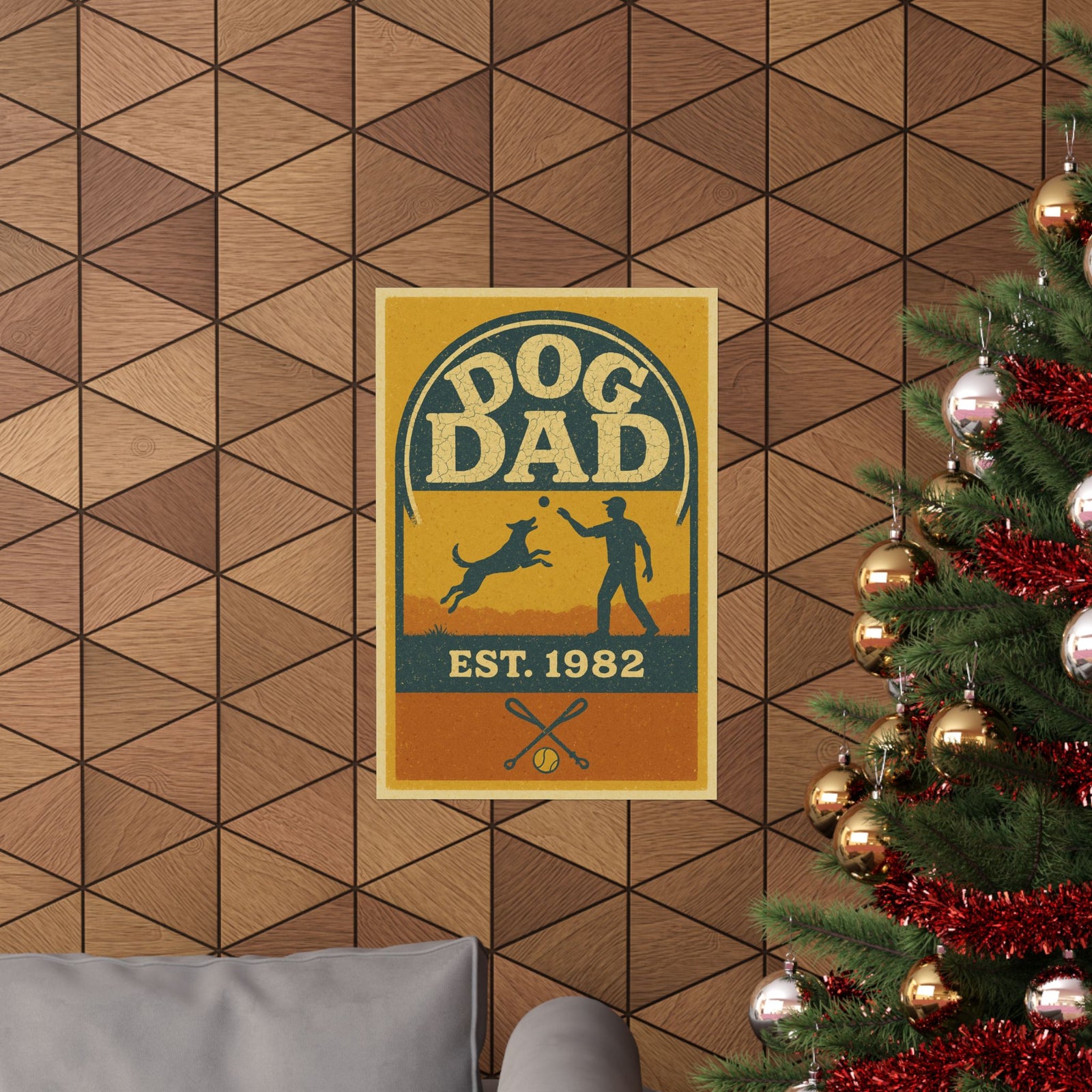 Dog Dad Established Badge Art Print Poster, Vintage Varsity Emblem