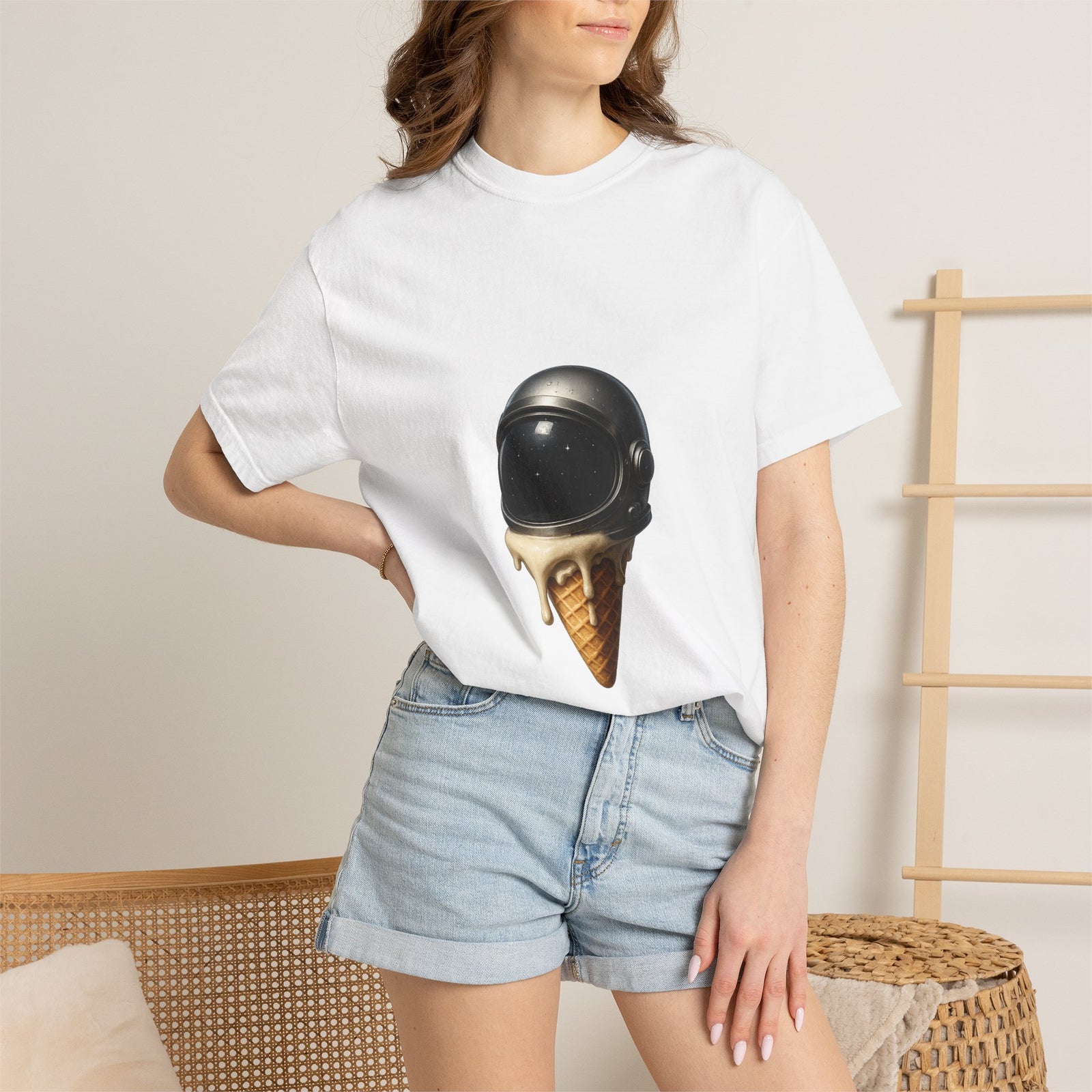 Astronaut Ice Cream Cone Graphic Tee, Surreal 3D Space Melt
