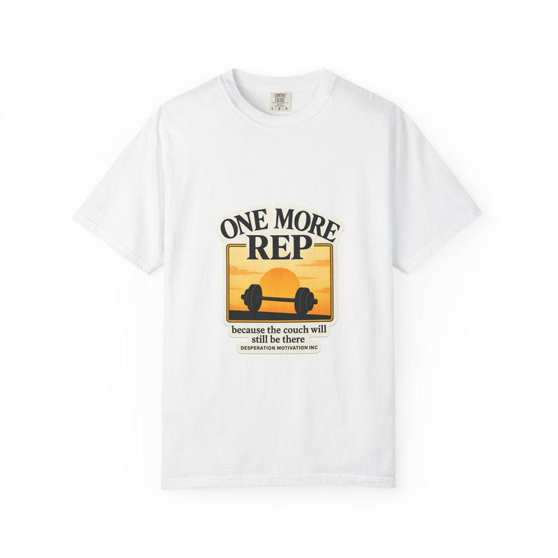 One More Rep Motivational Poster Graphic Tee, Home Gym Parody