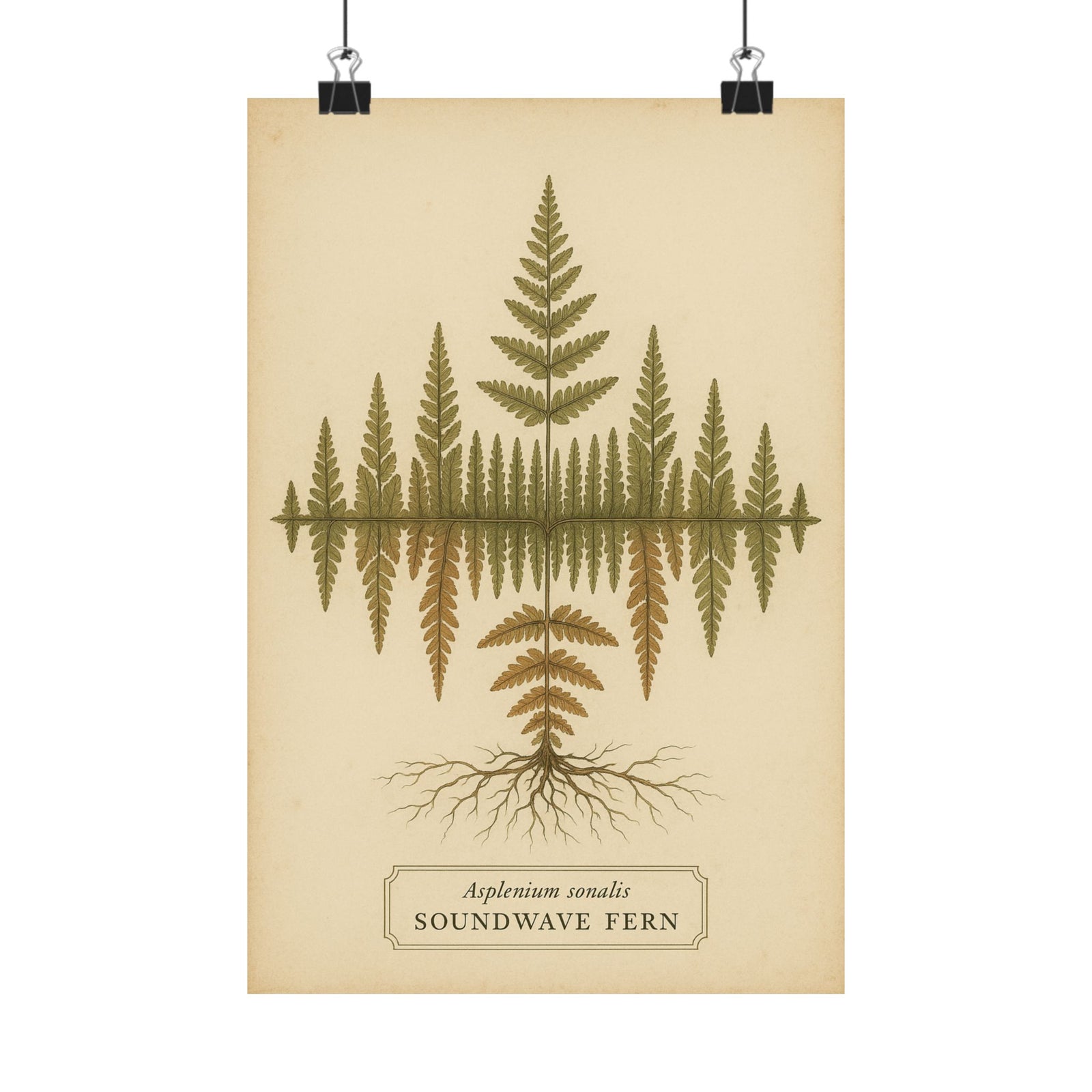 Soundwave Fern Botanical Art Print Poster, Vintage Frequency Plate