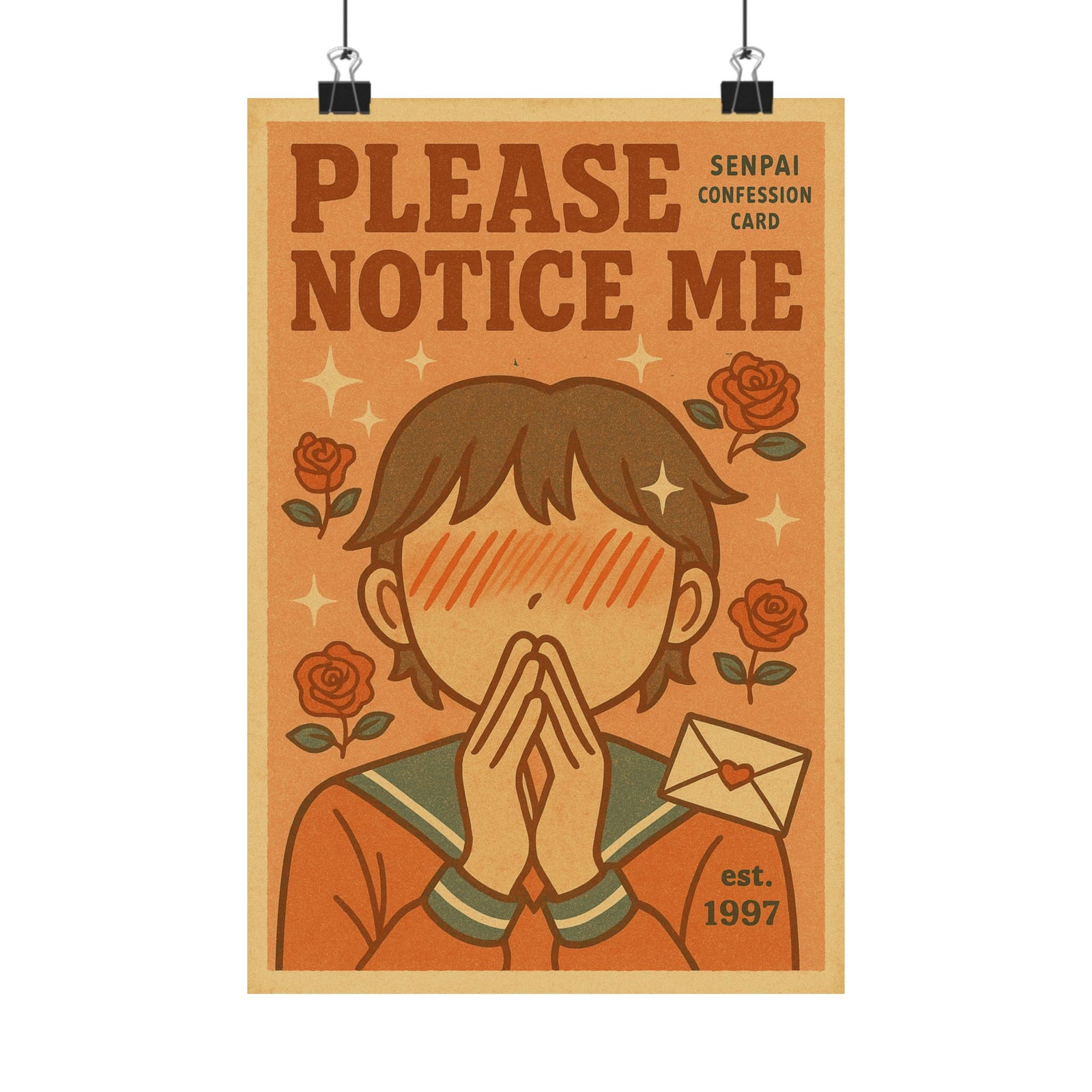 Notice Me Senpai Art Print Poster, Shojo Romance Parody