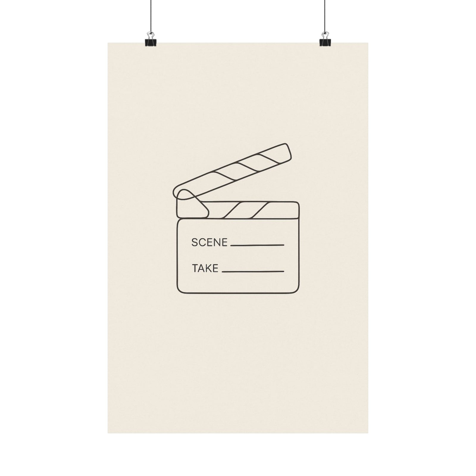 Clapperboard Line Art Print Poster, Minimalist Cinema Studio Wall Art