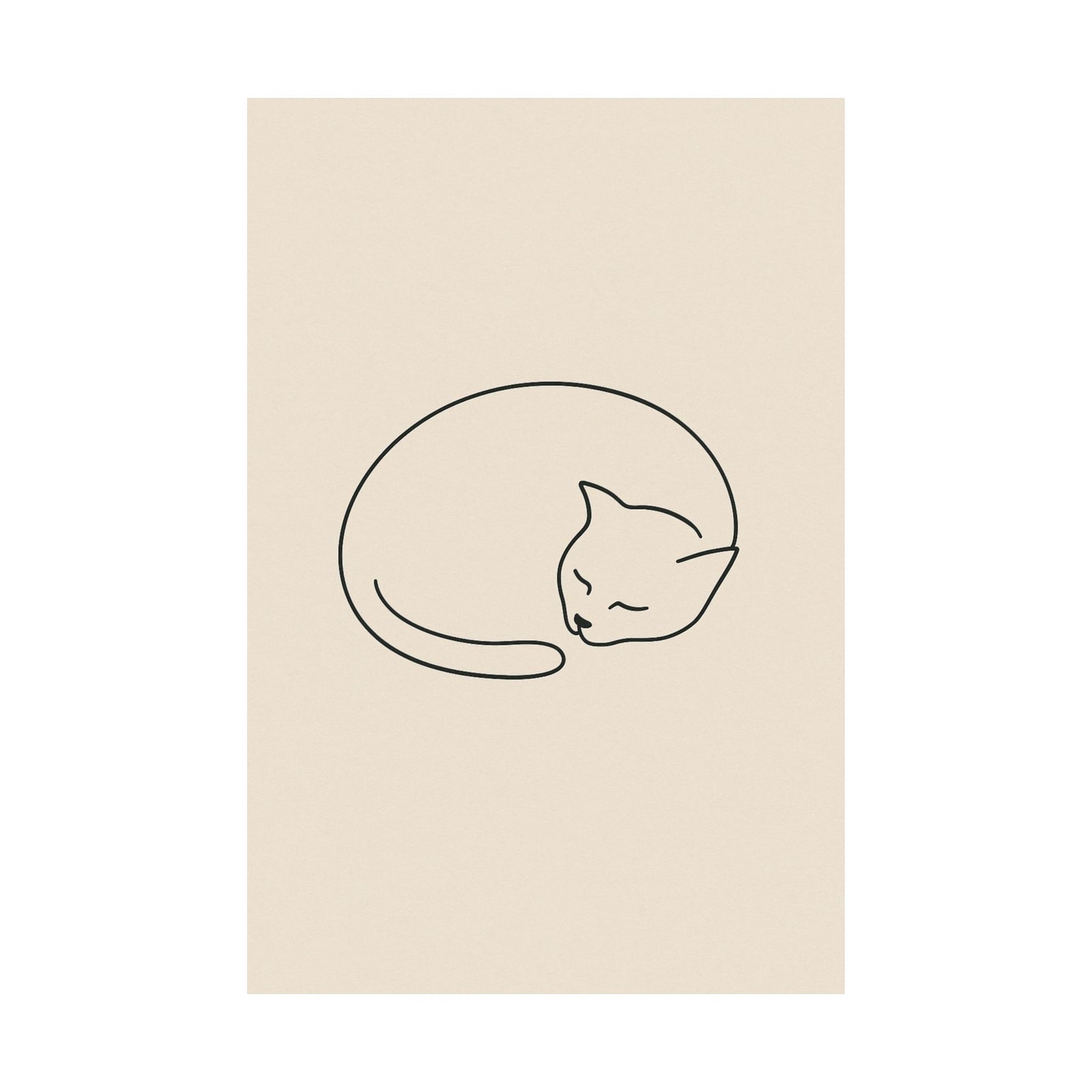 Curled Sleeping Cat Line Art Print Poster, Minimal One Line Drawing
