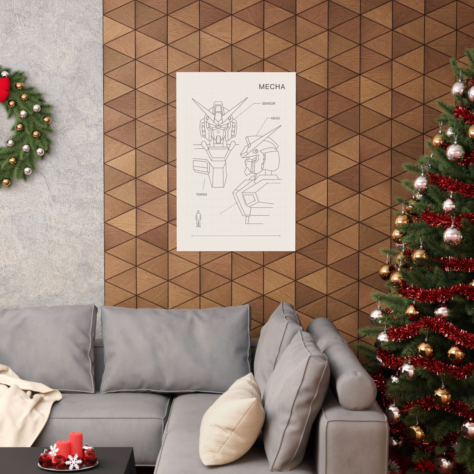 Mecha Robot Blueprint Art Print Poster, Anime Mech Schematic
