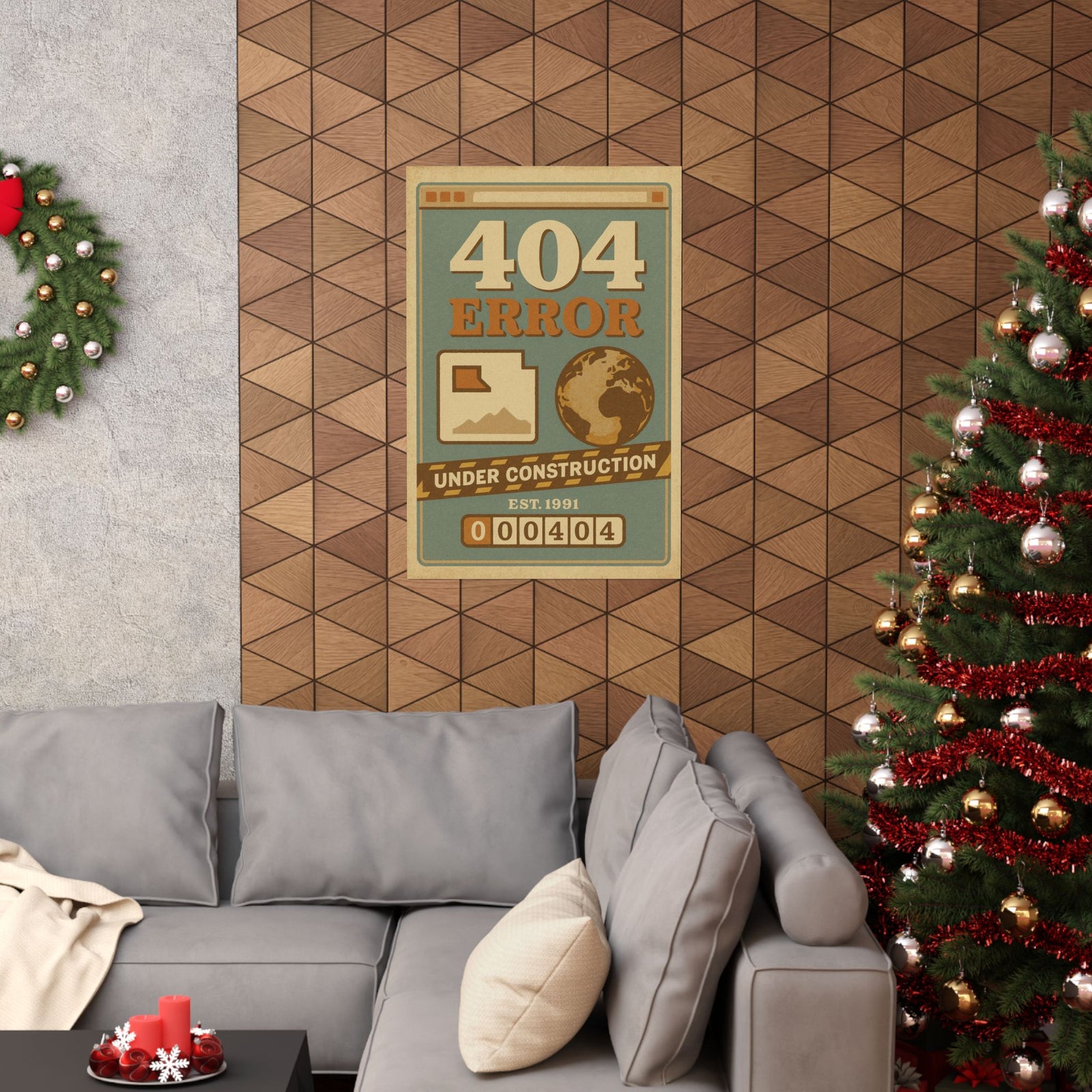 404 Not Found Art Print Poster, Broken Web Nostalgia Scene