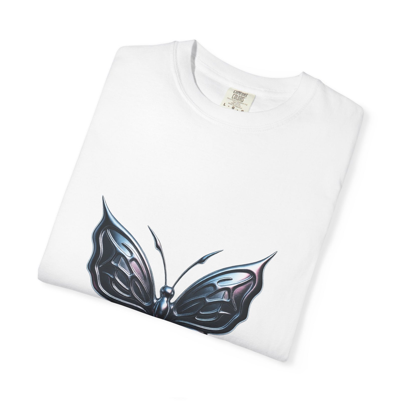 Chrome Cyber Butterfly Graphic Tee, Liquid Metal Sigilism Vibe